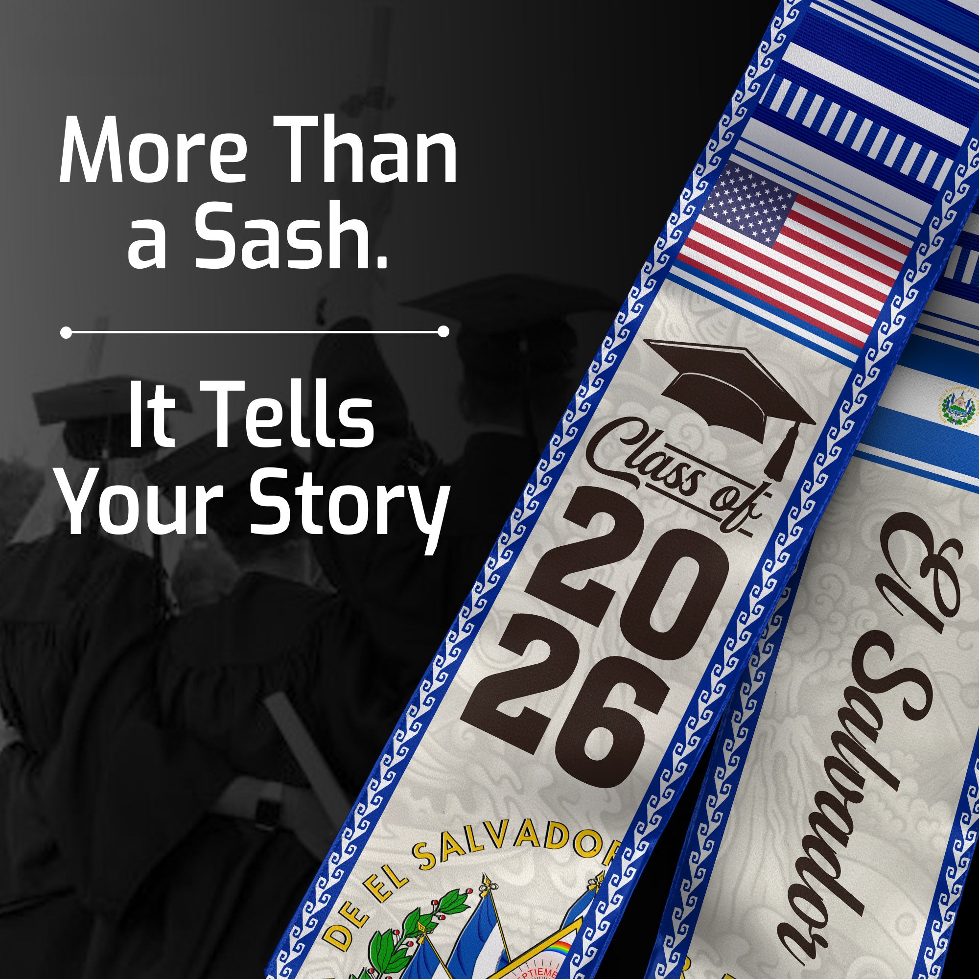 El Salvador American Graduation Stole, El Salvador Flag Graduation Sash Class of 2026