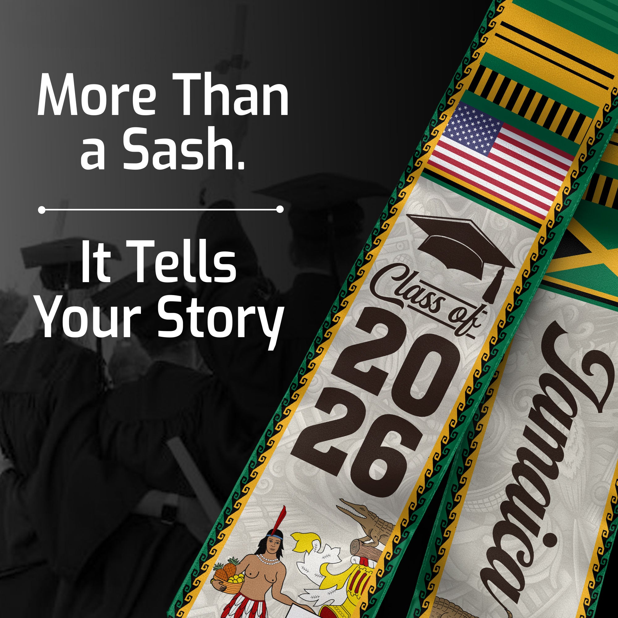 Jamaica Graduation Stole, Jamaican Flag Stole, Graduation Sash 2026, Class of 2026