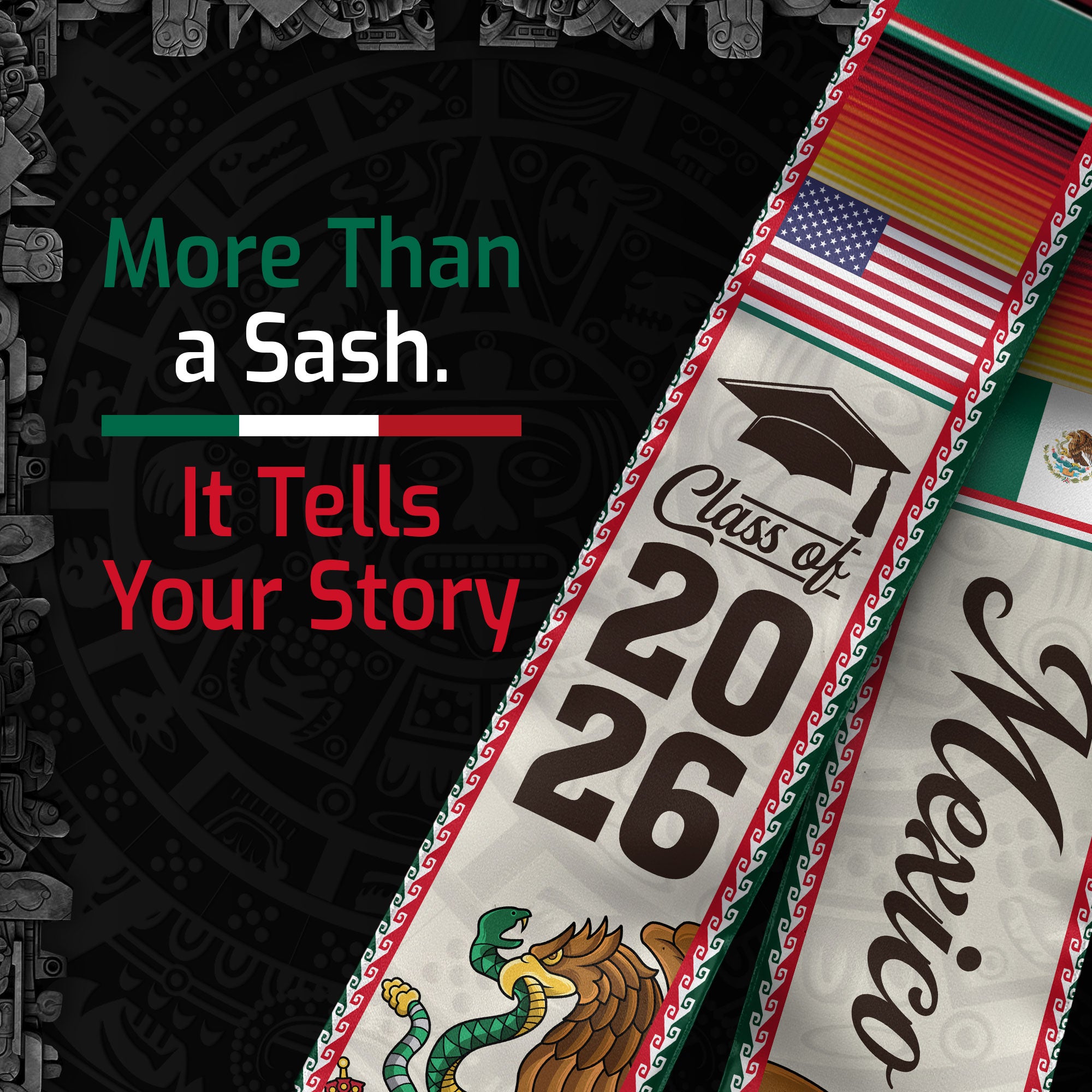 Mexico Graduation Stole 2026, Mexico Flag Sash, Classic Graduation Stole for Class 2026