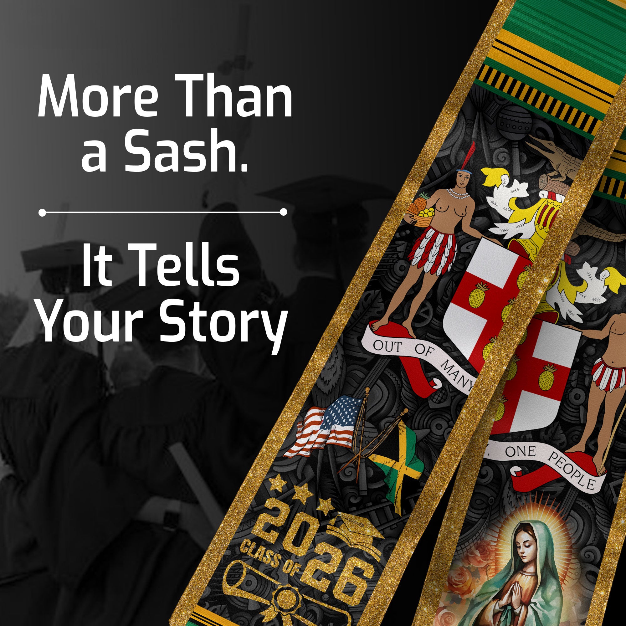 Jamaica Graduation Stole 2026, Jamaican Flag Graduation Sash, Classic Academic Stole for Class of 2026