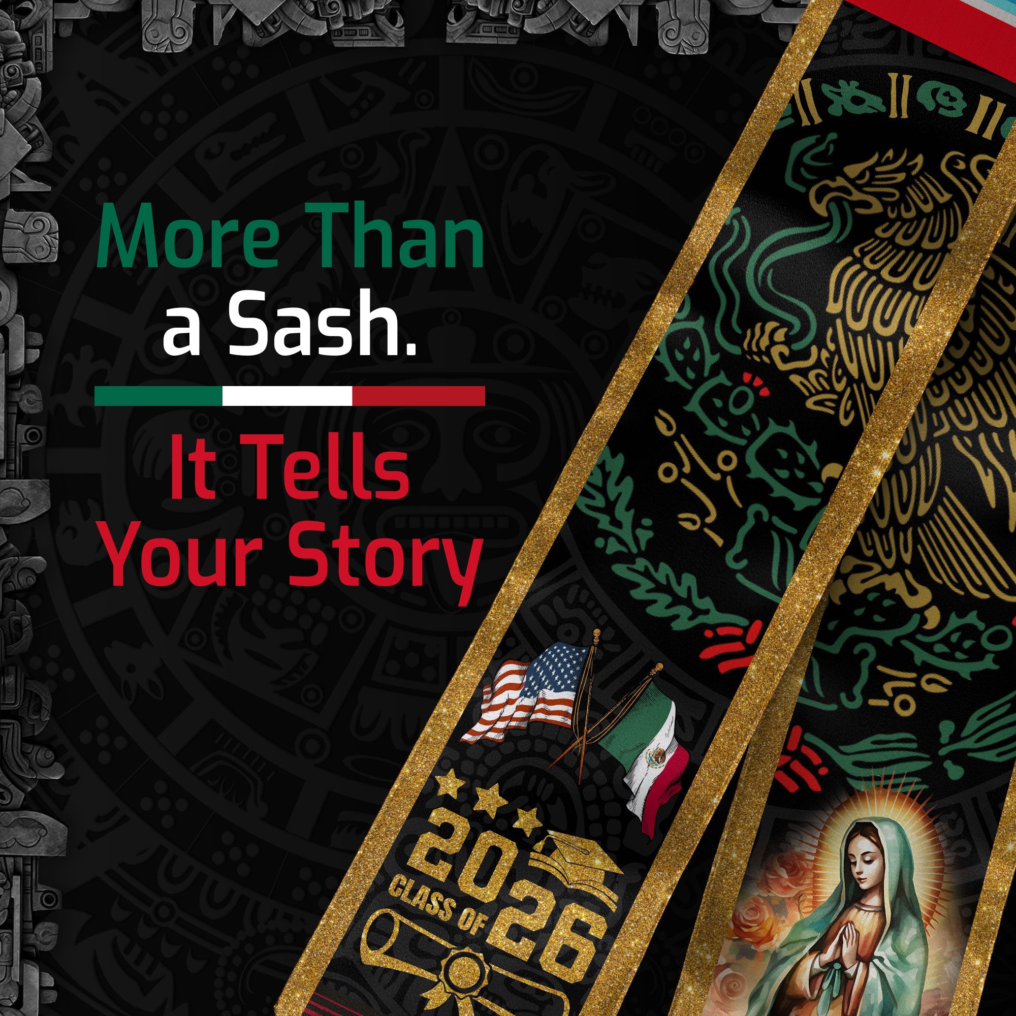 Mexican American Flag Graduation Sash 2026, Mexico Graduation Stole, Mexican Sash Stole