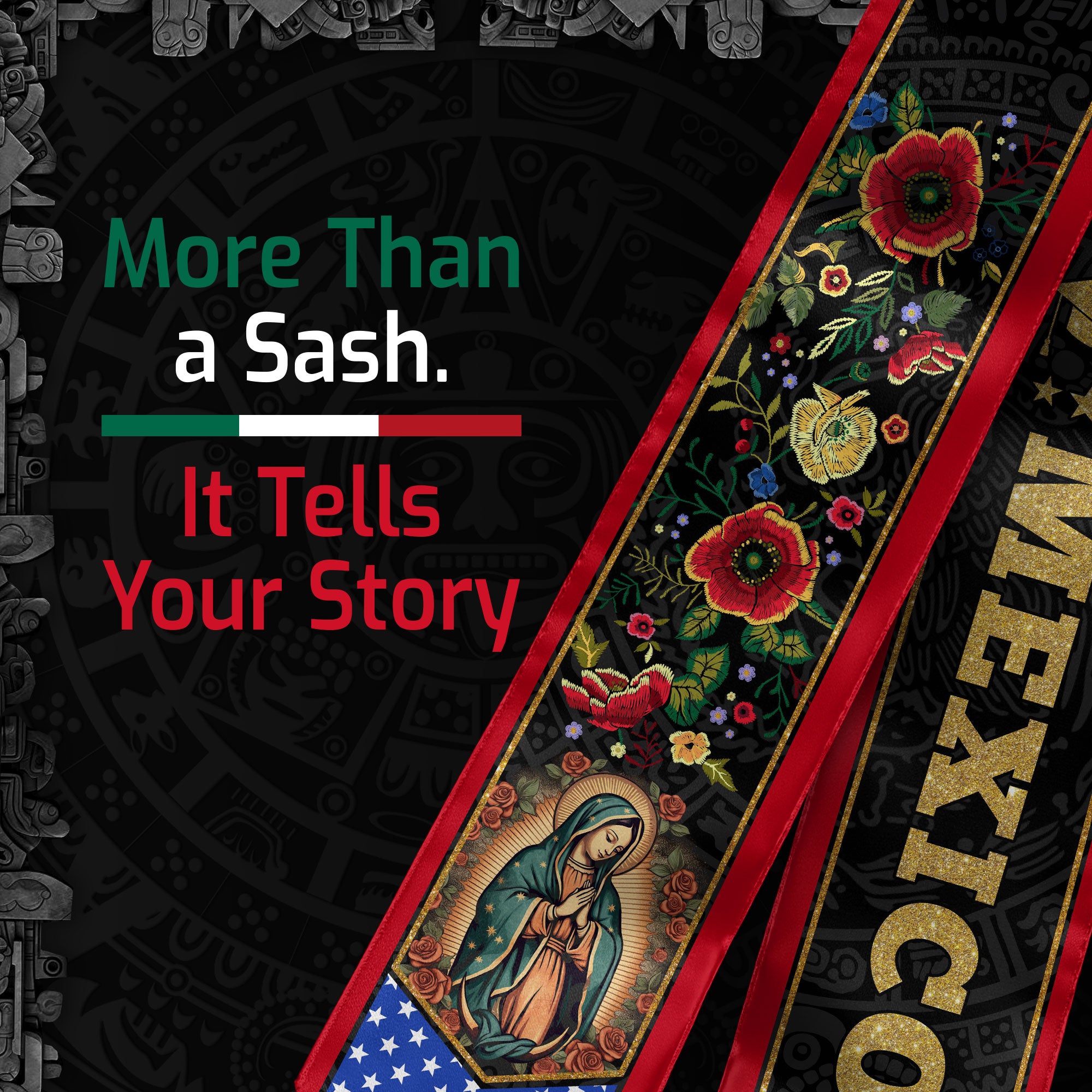 Mexican American Flag Grad Sash 2026, Mexican Graduation Sash, Mexico Graduation Stole