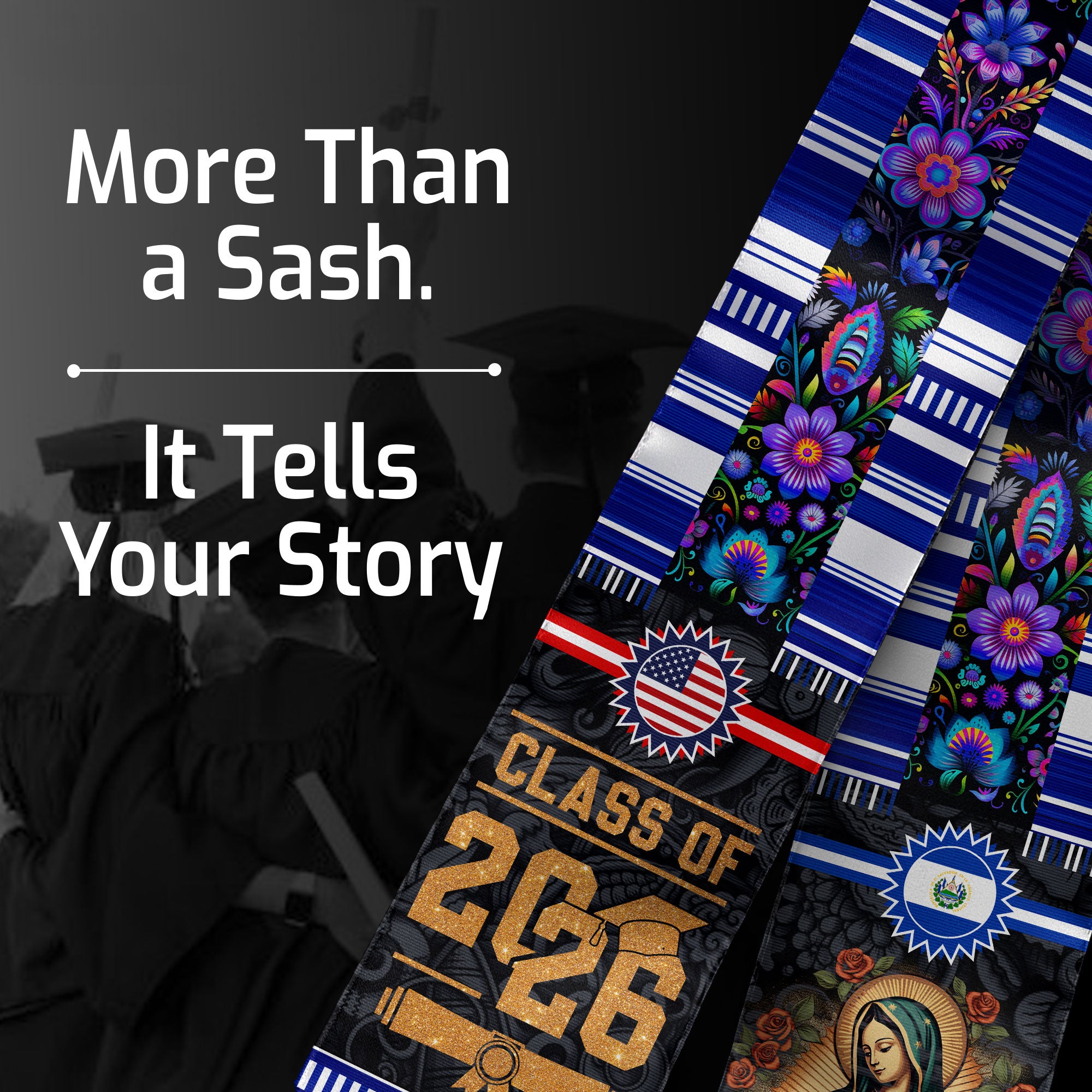 Salvadoran Flag Graduation Stole 2026, El Salvador Graduation Sash for Academic Ceremony Event