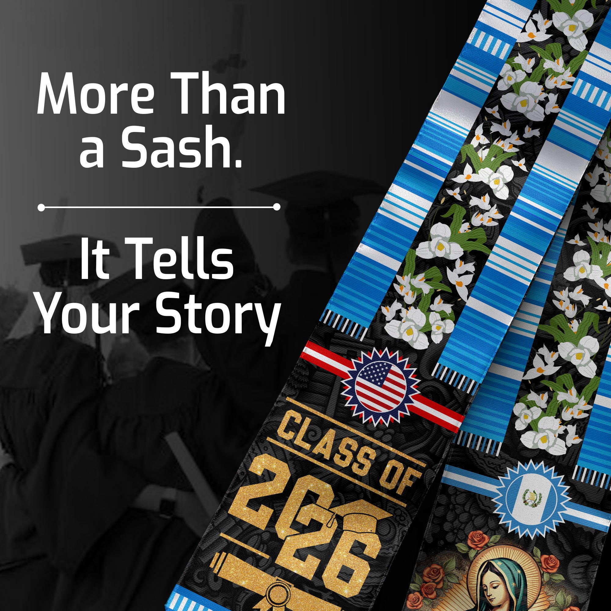 Guatemalan Flag Graduation Stole 2026, Guatemala Graduation Sash, Elegant Cultural Academic Design