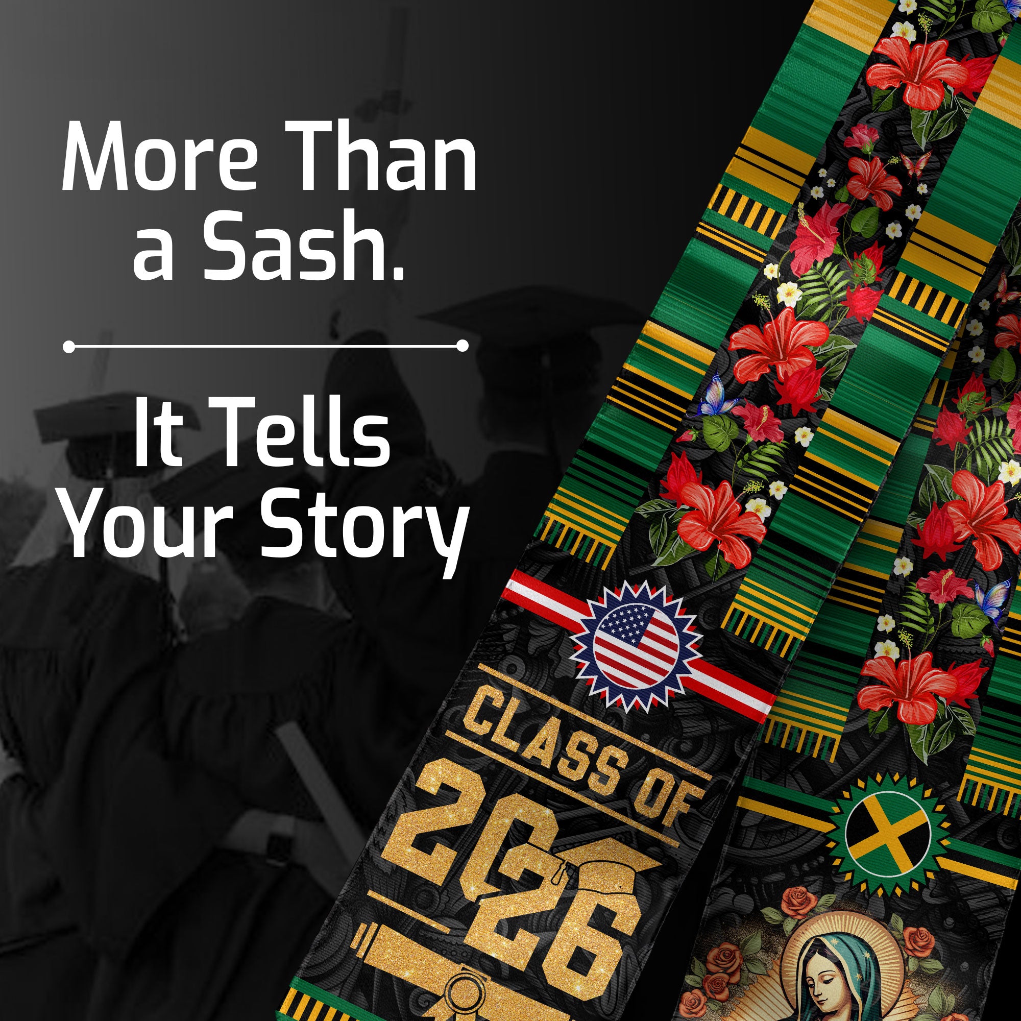 Jamaican Graduation Sash 2026, National Flag Stole, Graduation Wear for Class of 2026