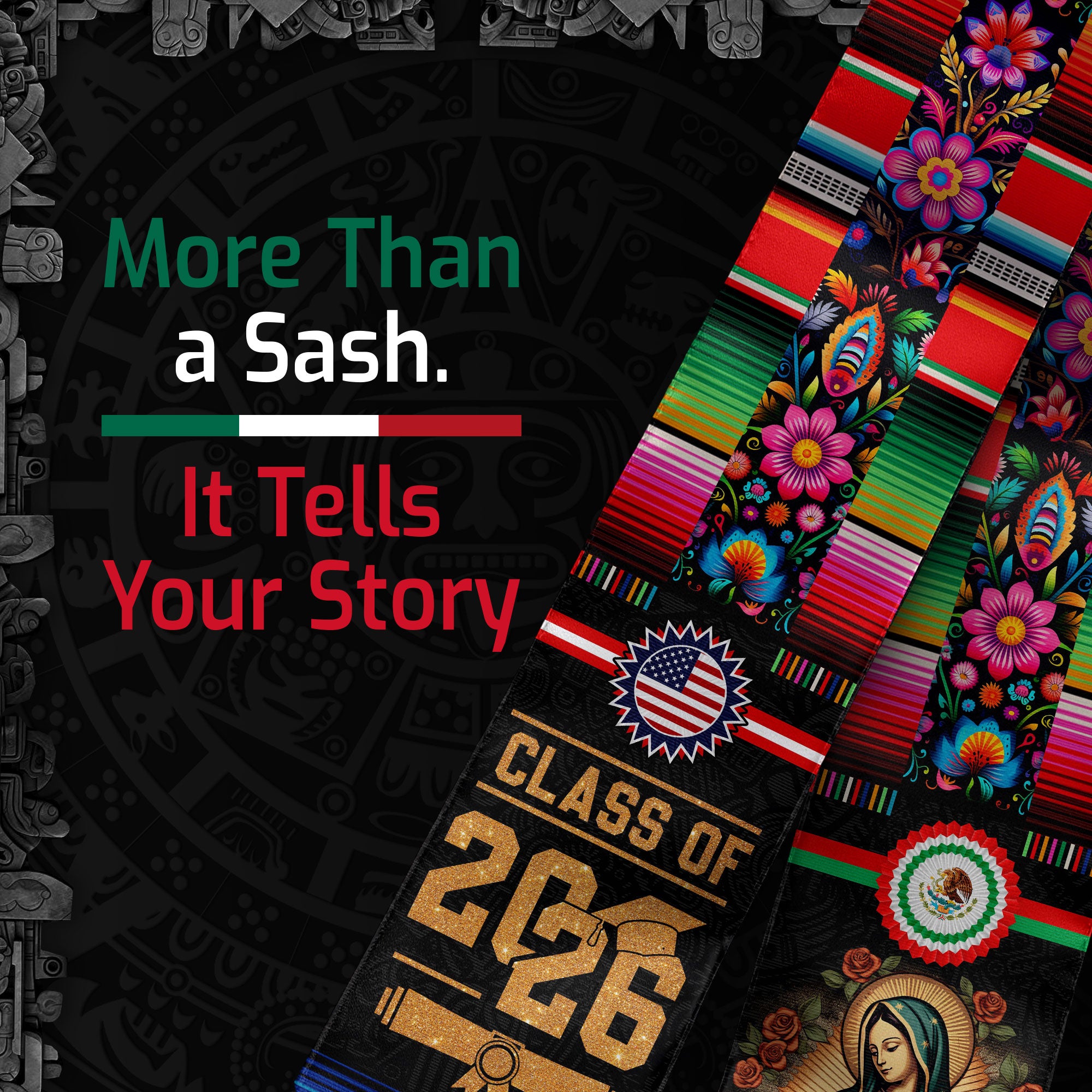 2026 Mexican Graduation Sash, Mexican American Flag Sash, Mexico Graduation Stole
