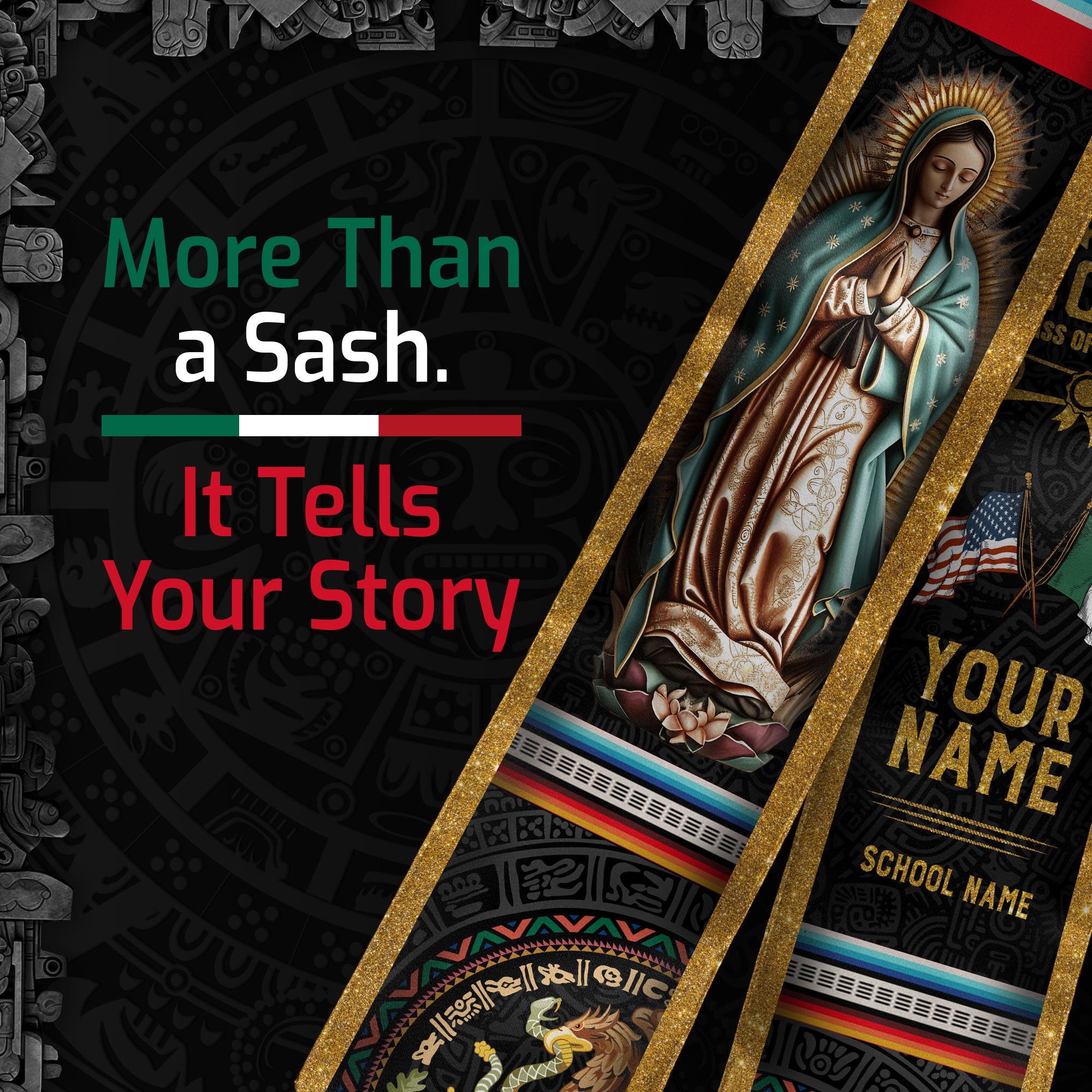 Mexican Graduation Sash 2026 Custom, Mexican American Flag Stole, Mexico Graduation Stole