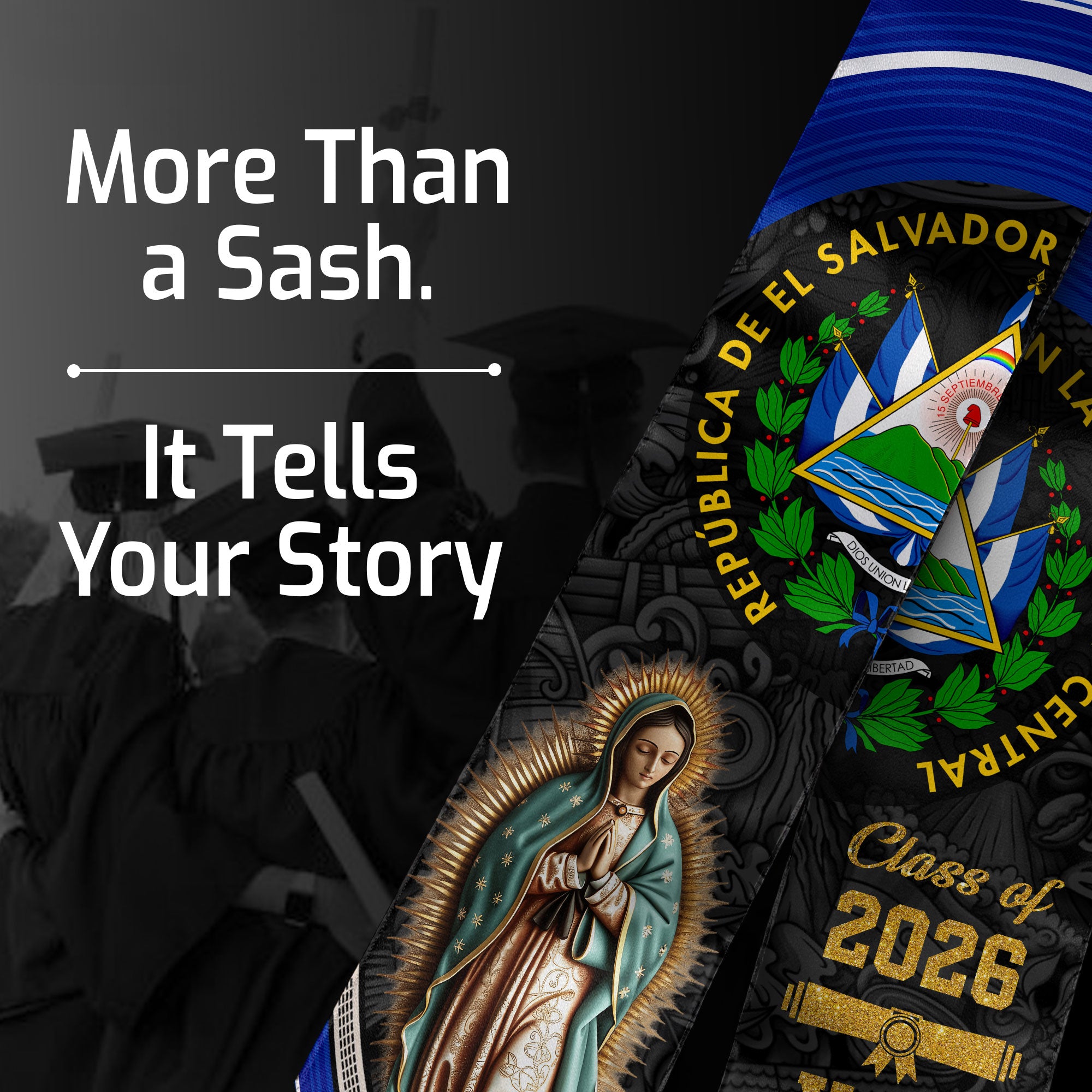 Salvadoran Flag Graduation Sash 2026, El Salvador Stole, Custom Graduation Stole