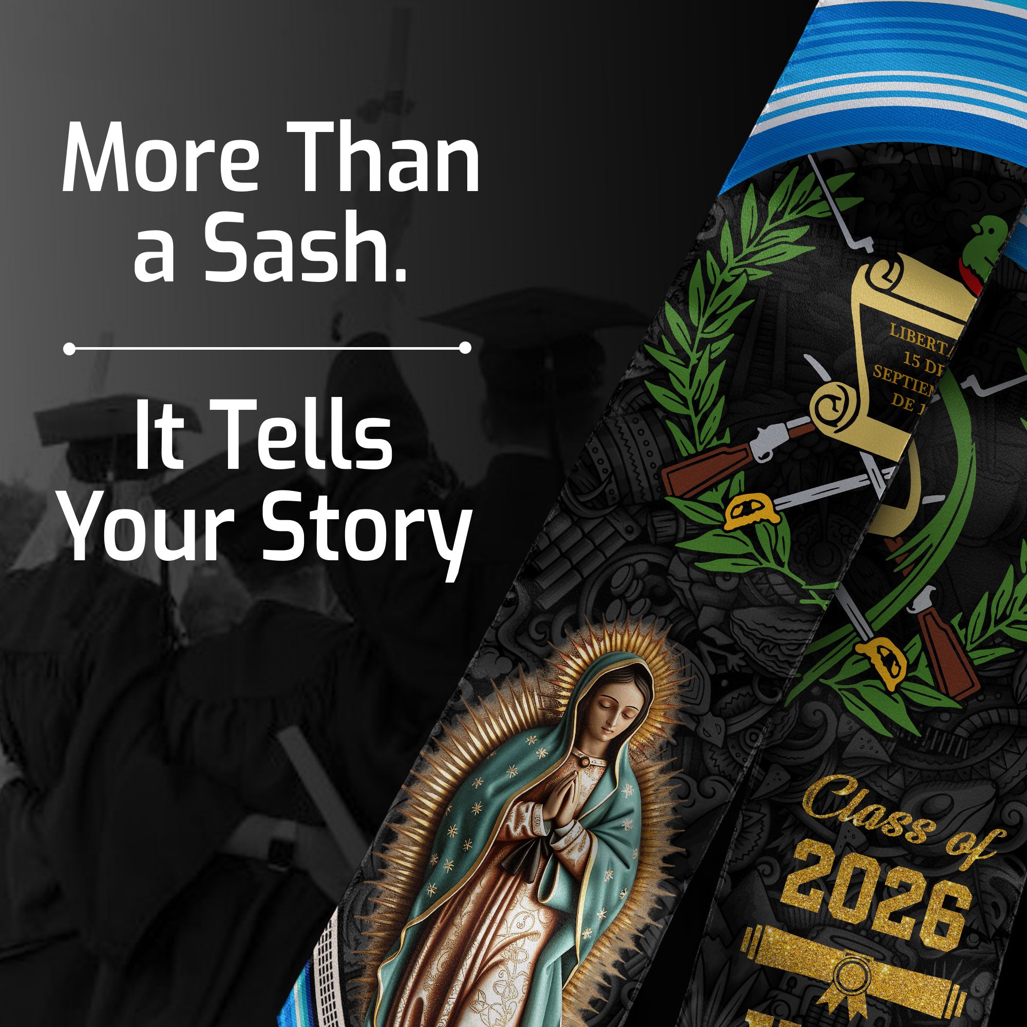 Guatemalan Flag Graduation Sash 2026, Guatemala Stole, Custom Graduation Stole 2026