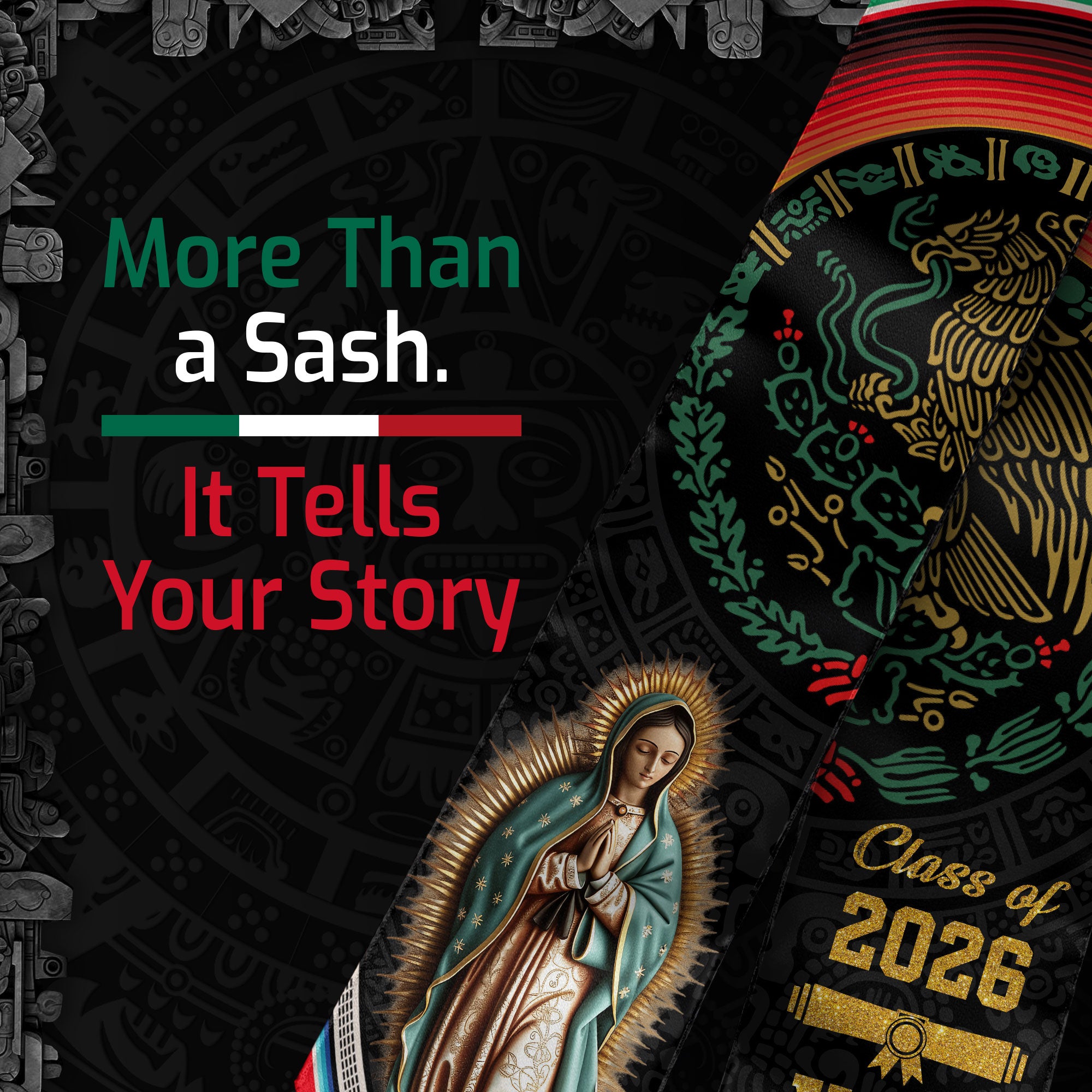 Mexican American Flag Graduation Sash 2026, Custom Mexican Stole, Mexico Graduation Stole