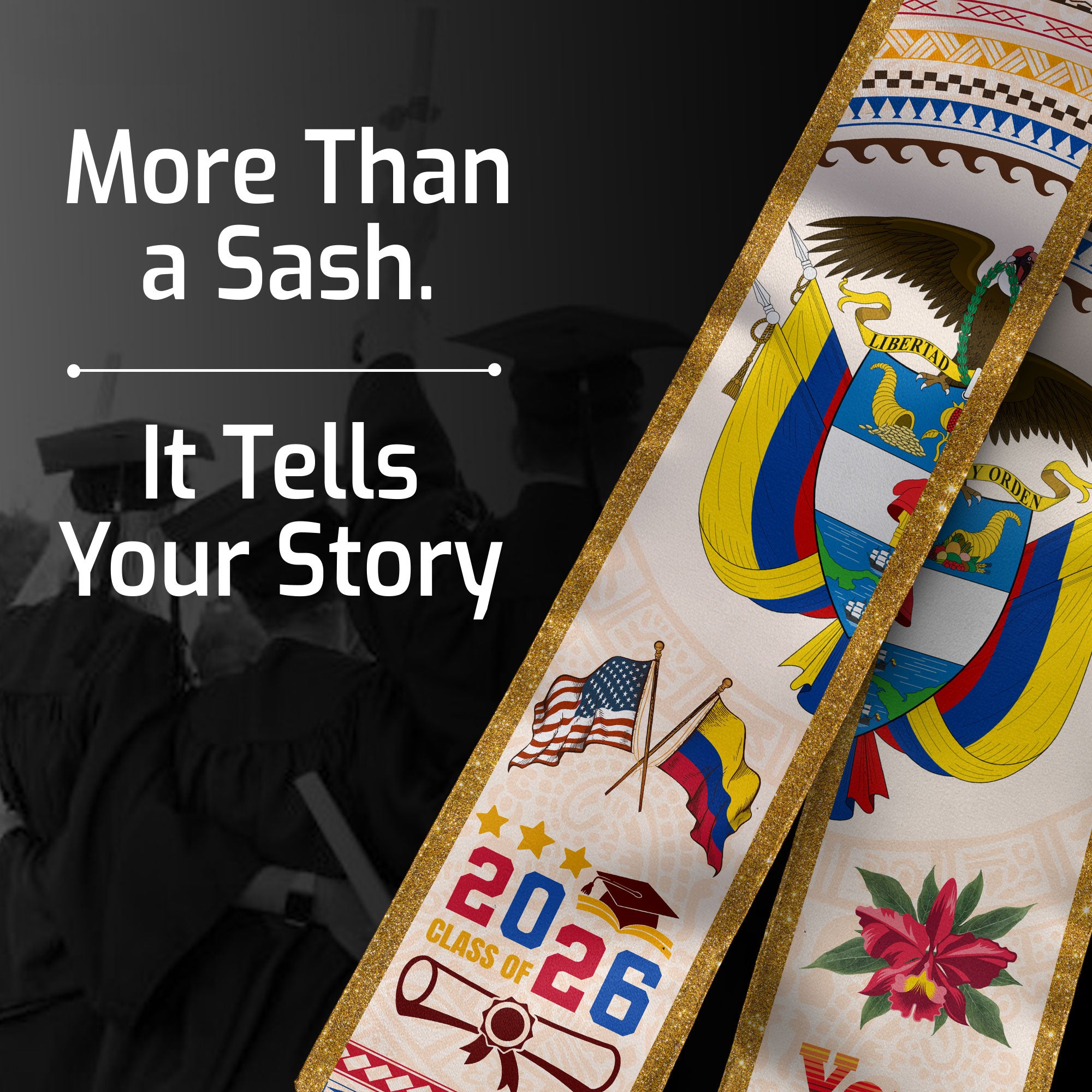 Class of 2026 Colombia Graduation Sash, Colombian Flag Stole, Custom-Ready Grad Style