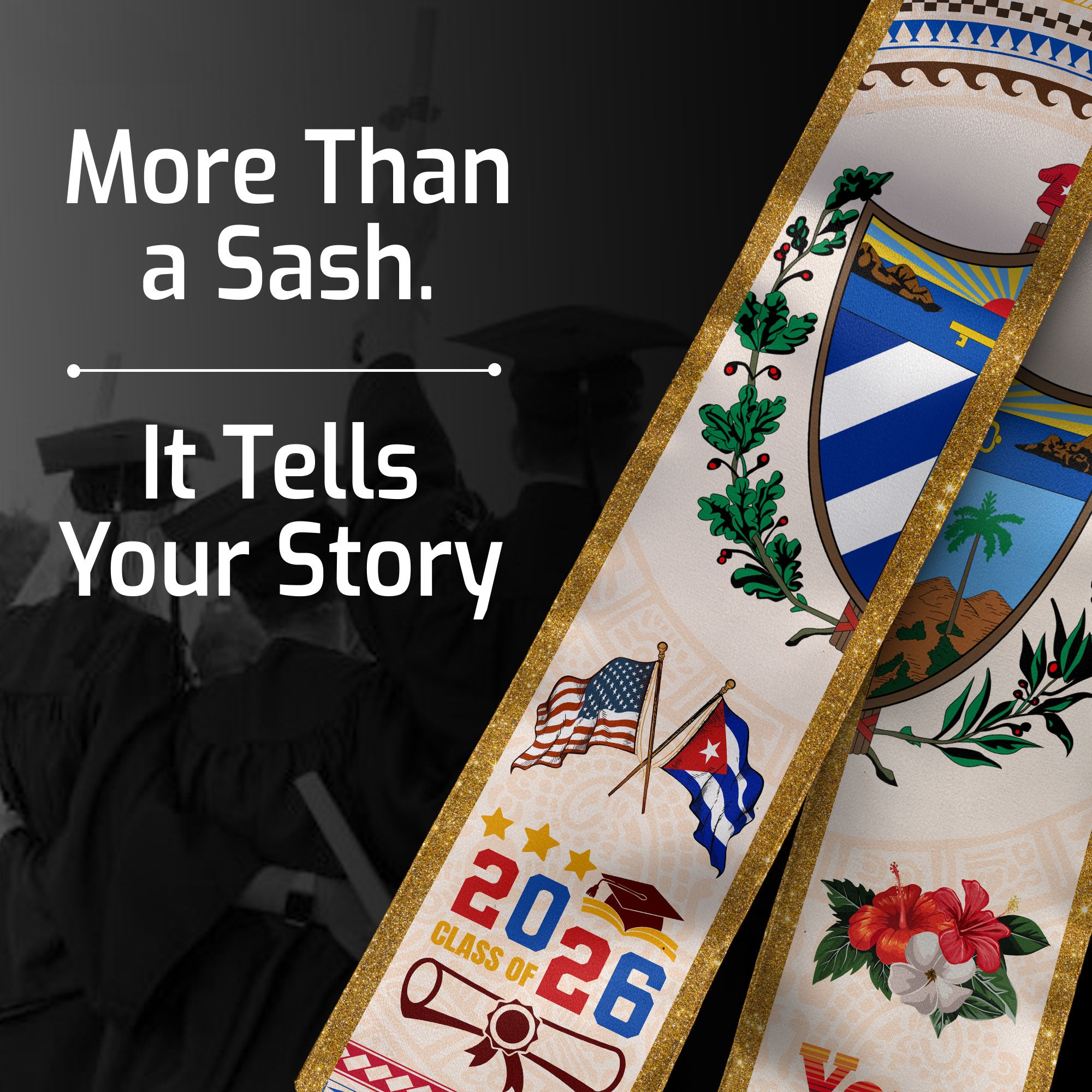Class of 2026 Cuba Graduation Sash, Cuban Flag Stole, Custom-Ready Graduation Style