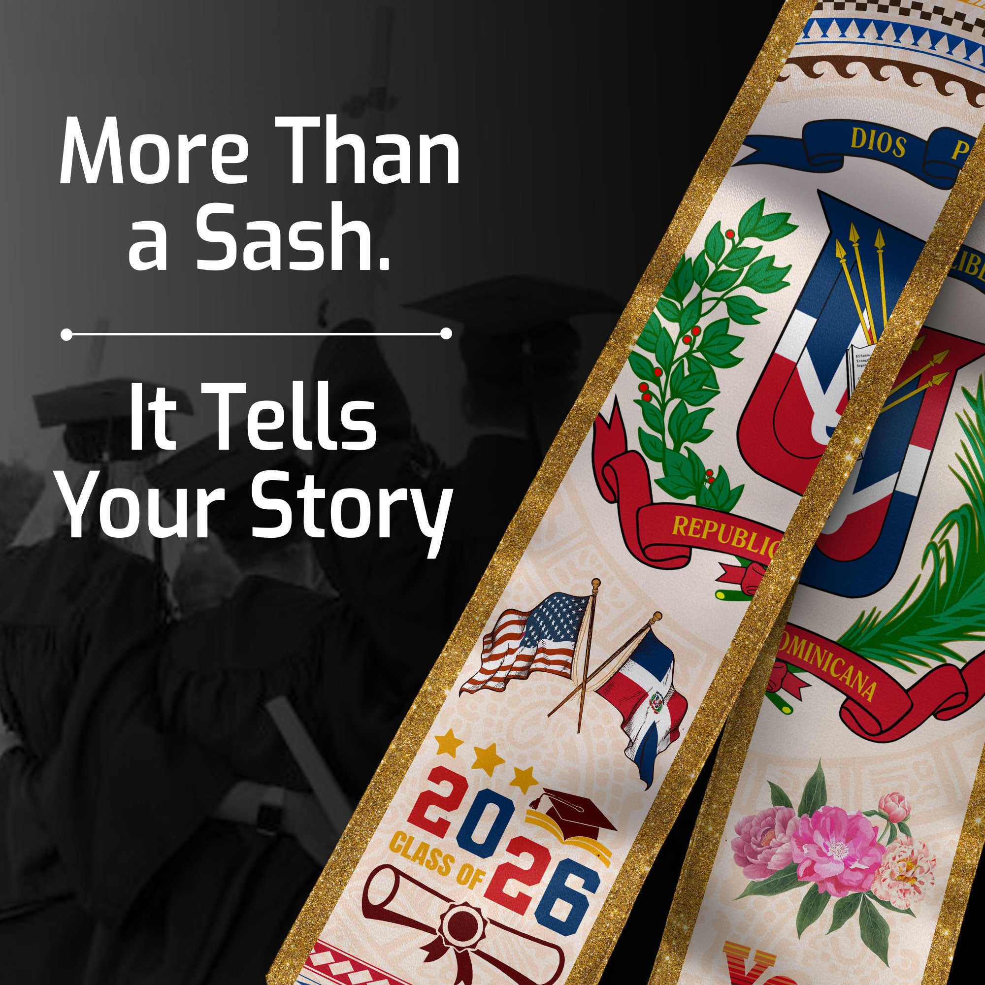 Dominican Graduation Sash 2026, Dominican Flag Graduation Stole, Custom Touch Option