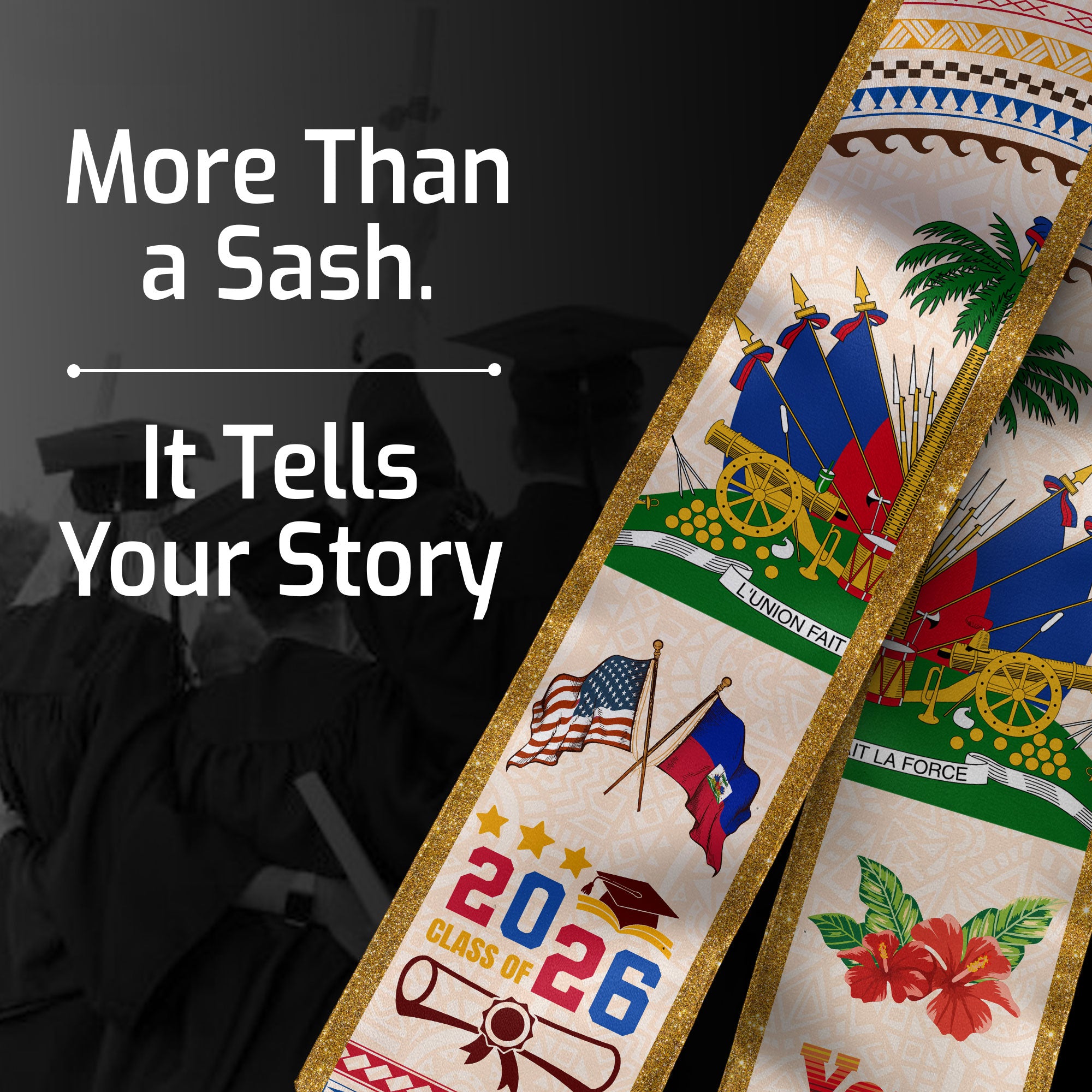 Class of 2026 Haiti Graduation Sash, Haitian Flag Stole, Custom-Ready Graduation Style