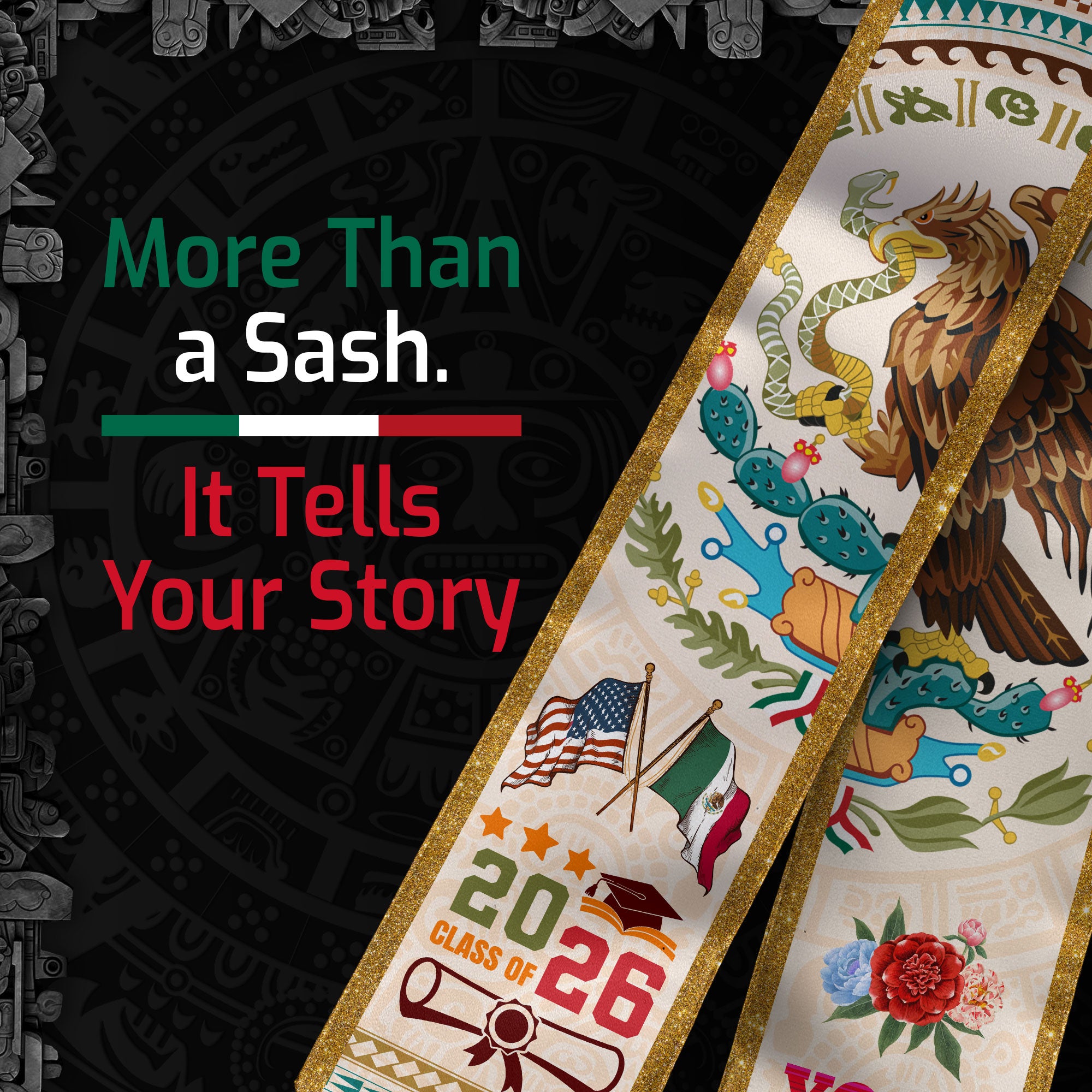 Mexico Graduation Stole 2026, Custom Mexican Graduation Sash, Mexican American Flag Stole