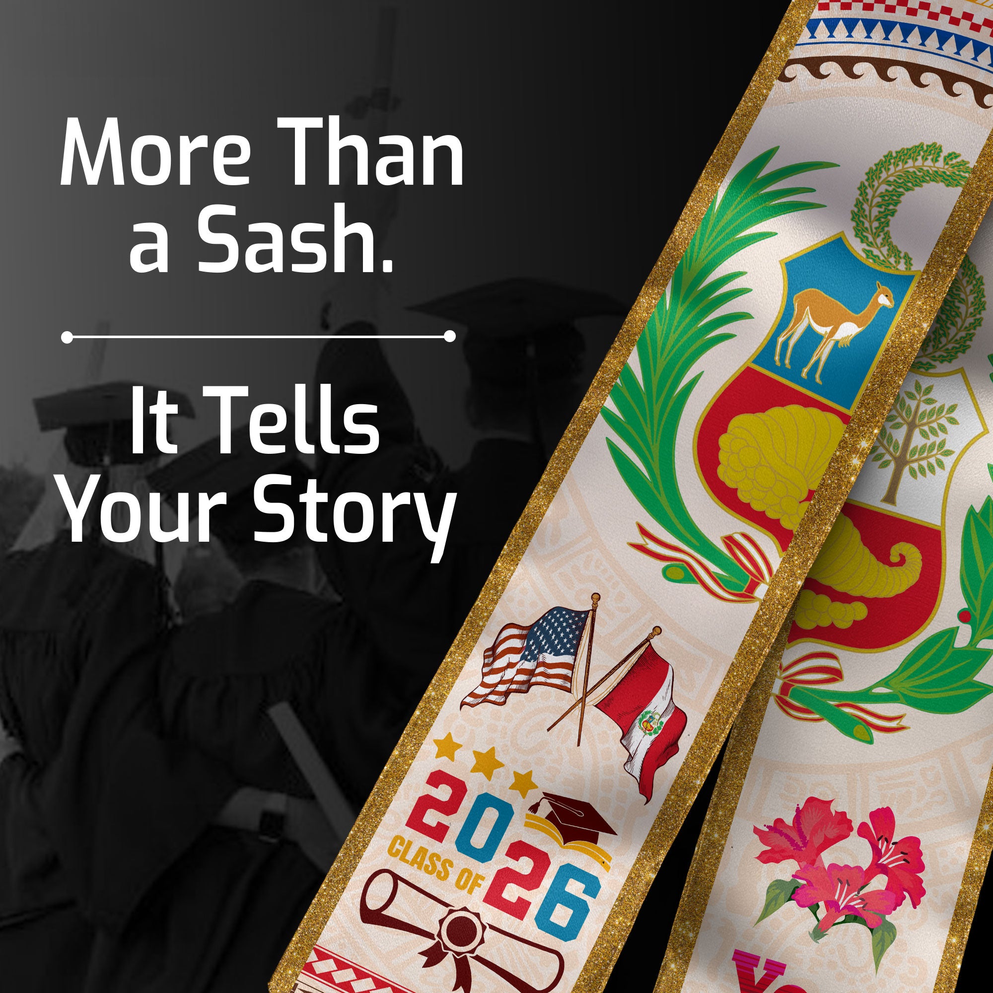 Peru Flag Graduation Stole 2026, Peruvian Grad Sash, Signature Finish for 2026 Grads