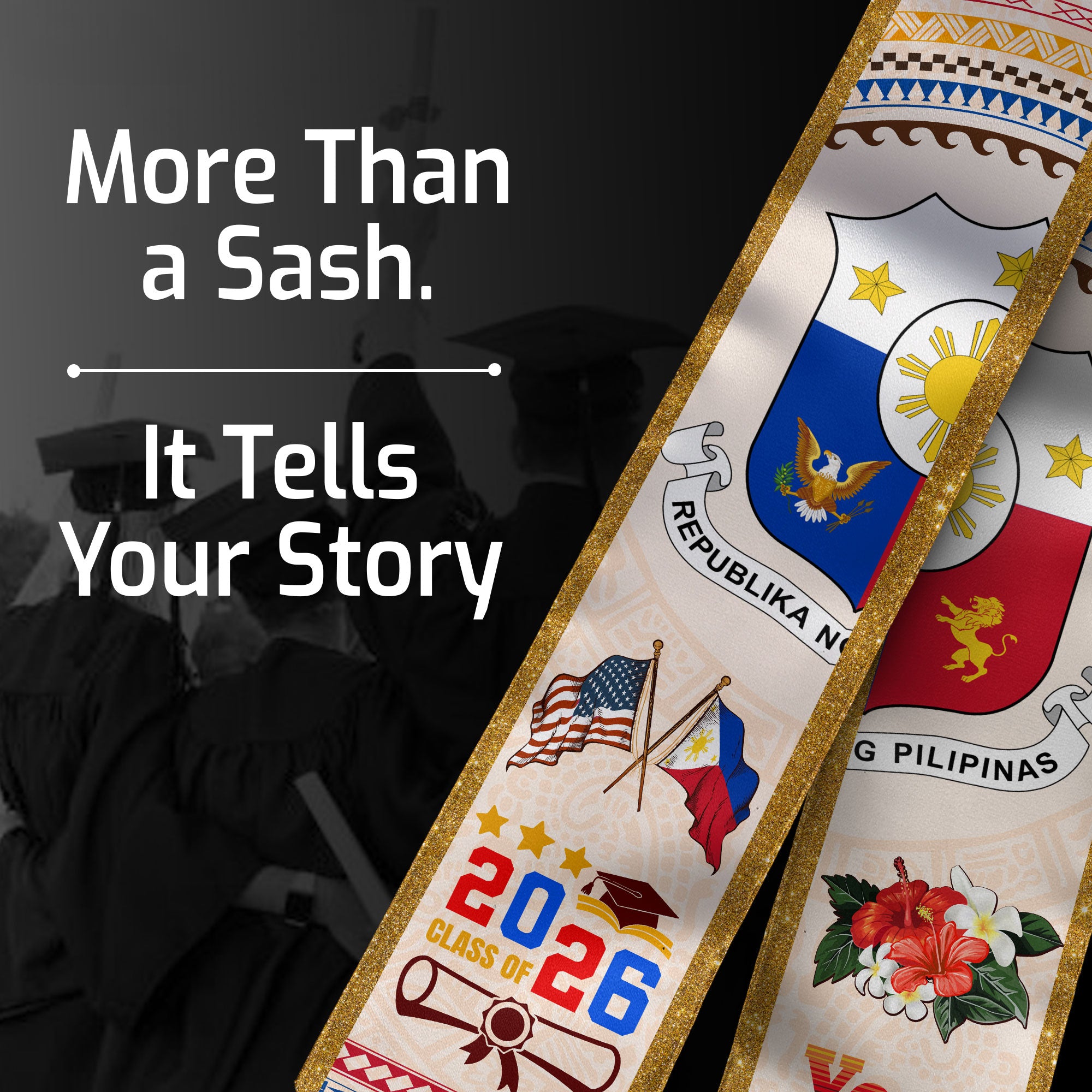 Philippines Flag Graduation Stole 2026, Custom Sash, Filipino Graduation Stole for Grads