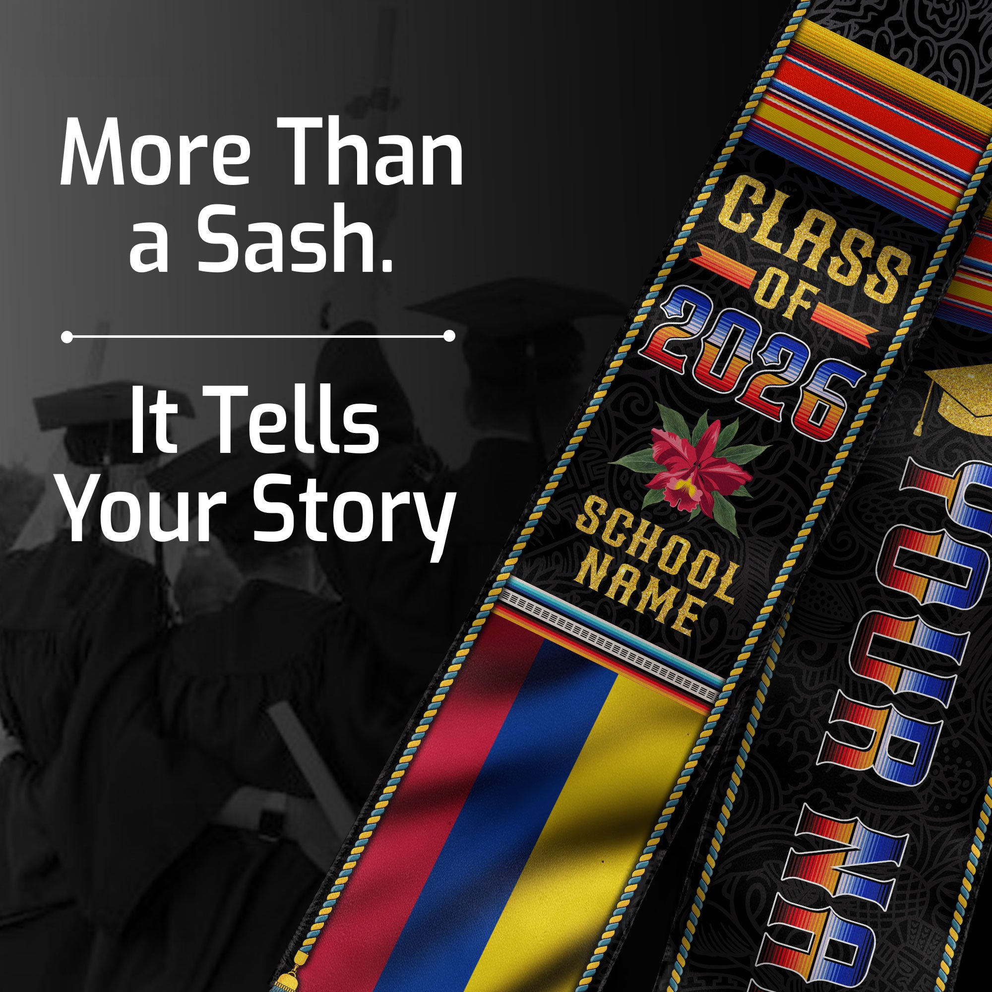 Colombia Flag Graduation Stole 2026, Colombian Grad Sash, Bespoke Touch Accessory