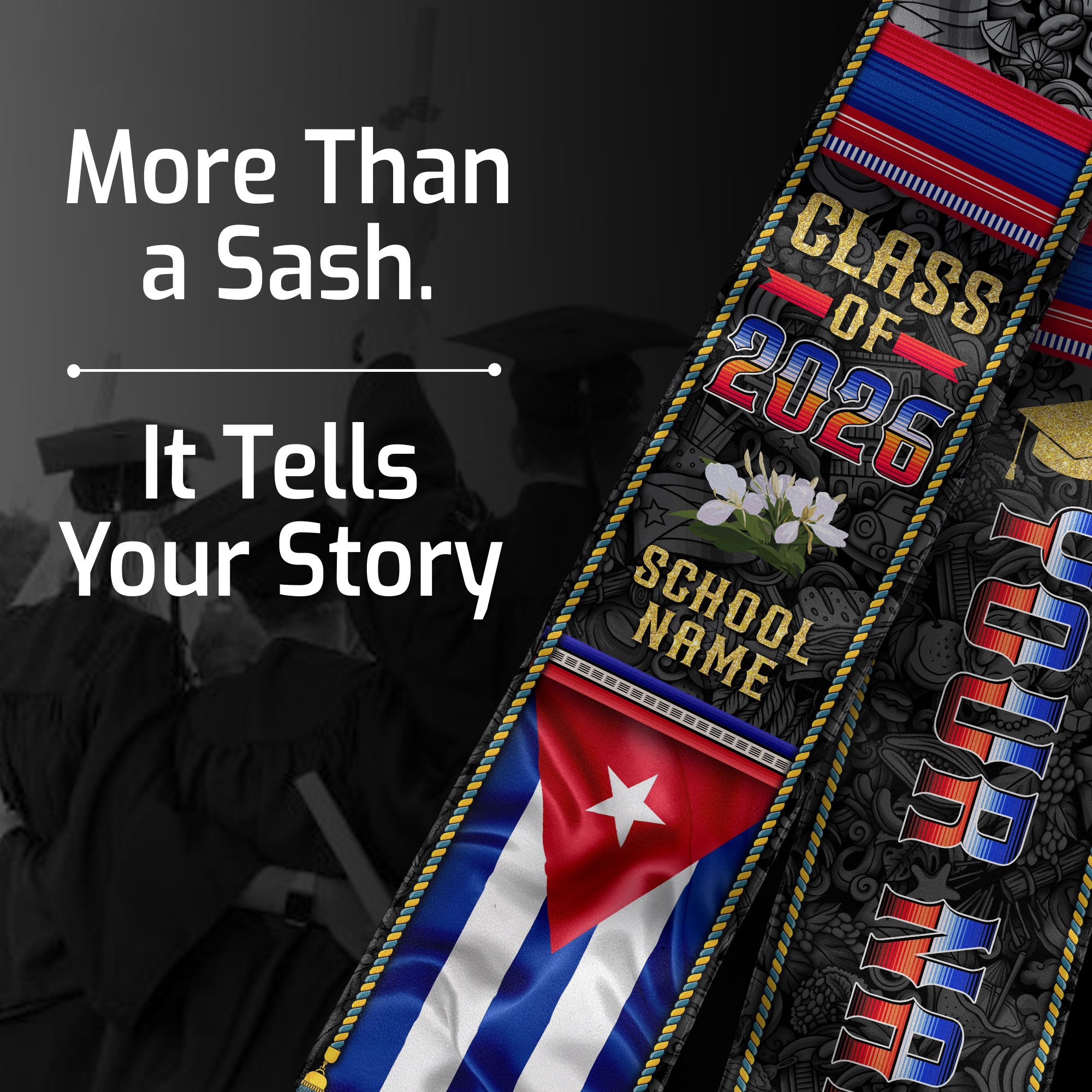 Cuba Flag Graduation Stole 2026, Cuban Grad Sash, Bespoke Touch Graduation Accessory