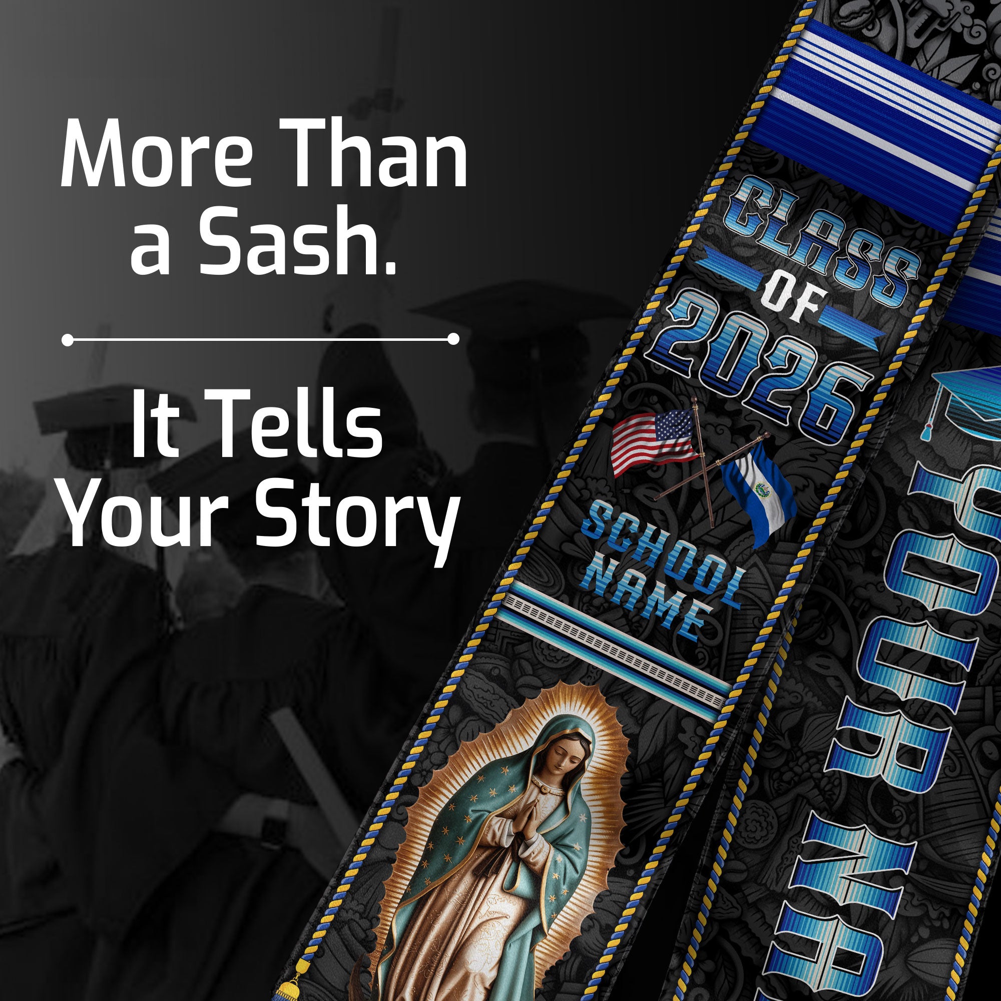 Custom El Salvador Graduation Sash 2026, Salvadoran Flag Stole, Graduation Stole 2026