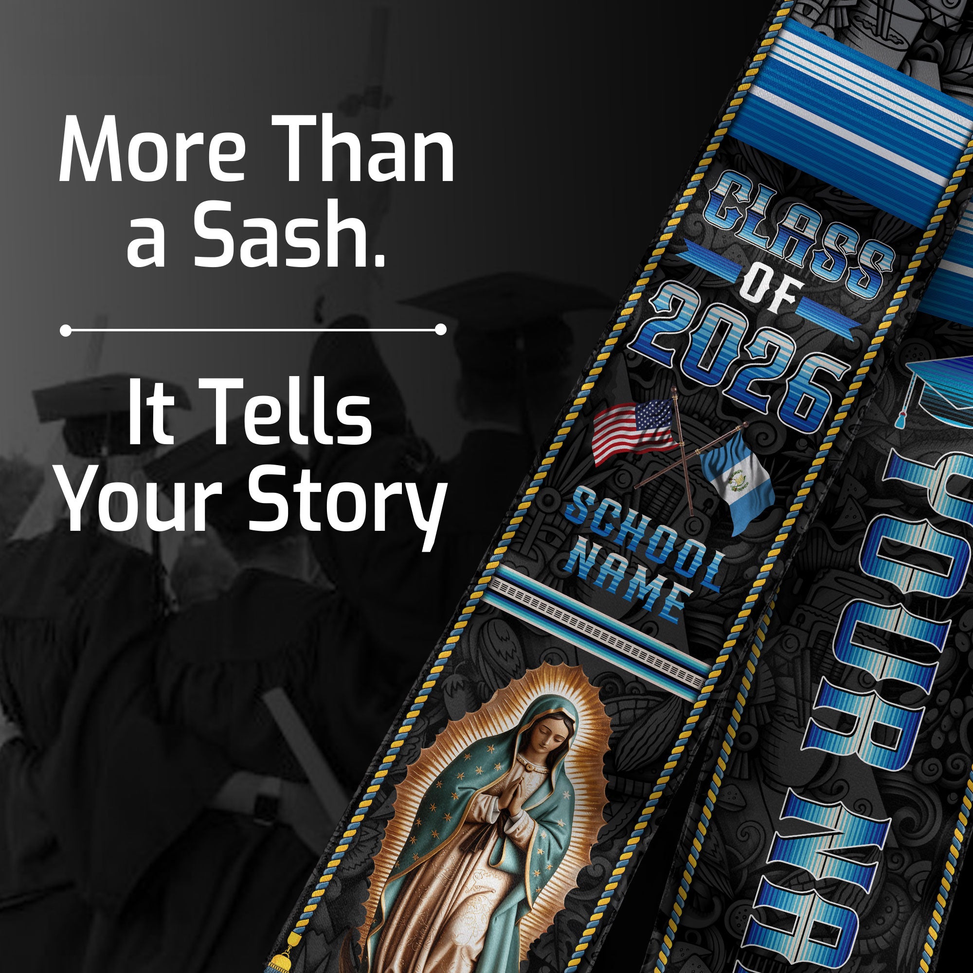 Custom Guatemala Graduation Sash 2026, Guatemalan Flag Stole, Graduation Stole 2026