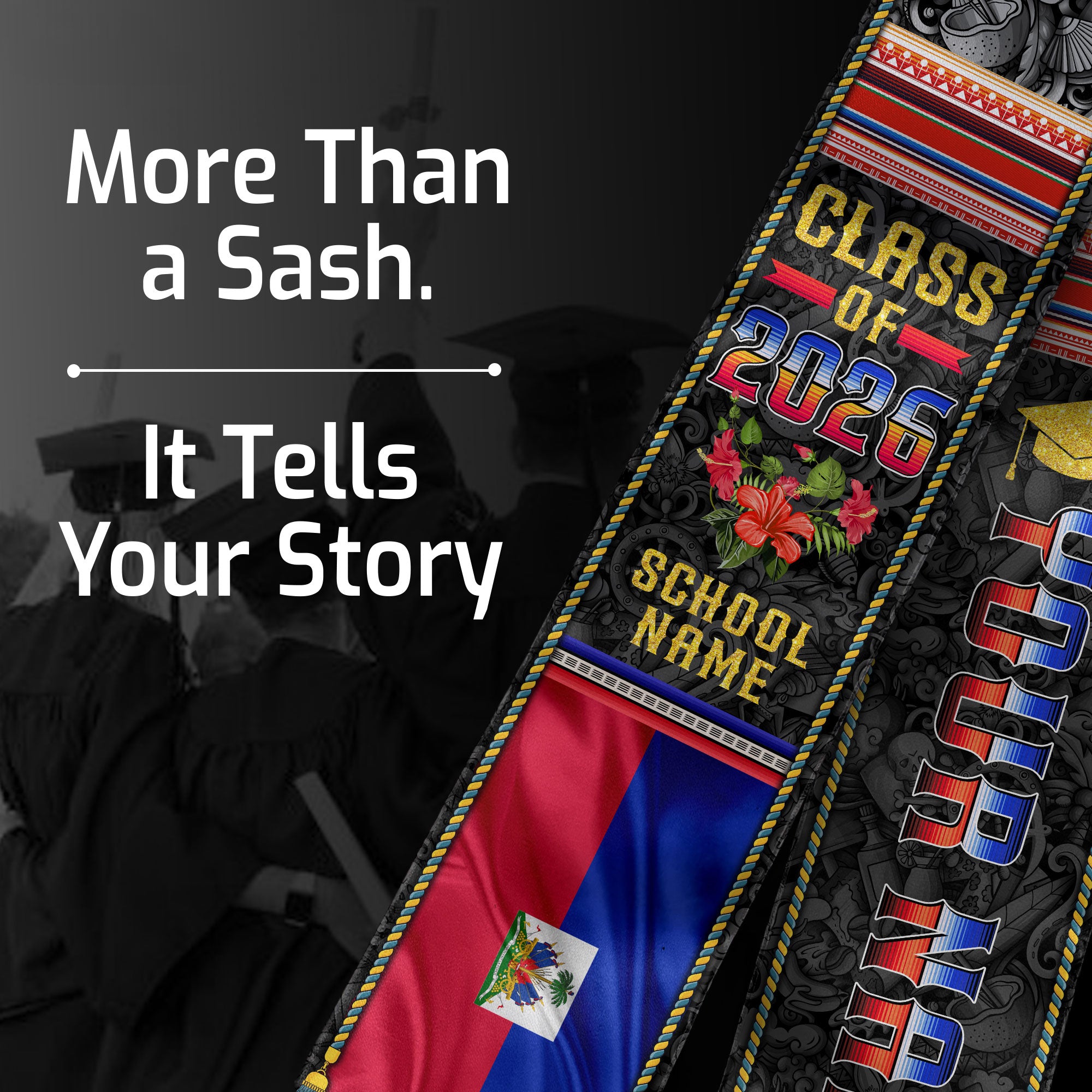 Haiti Flag Graduation Stole 2026, Haitian Grad Sash, Bespoke Touch Graduation Accessory