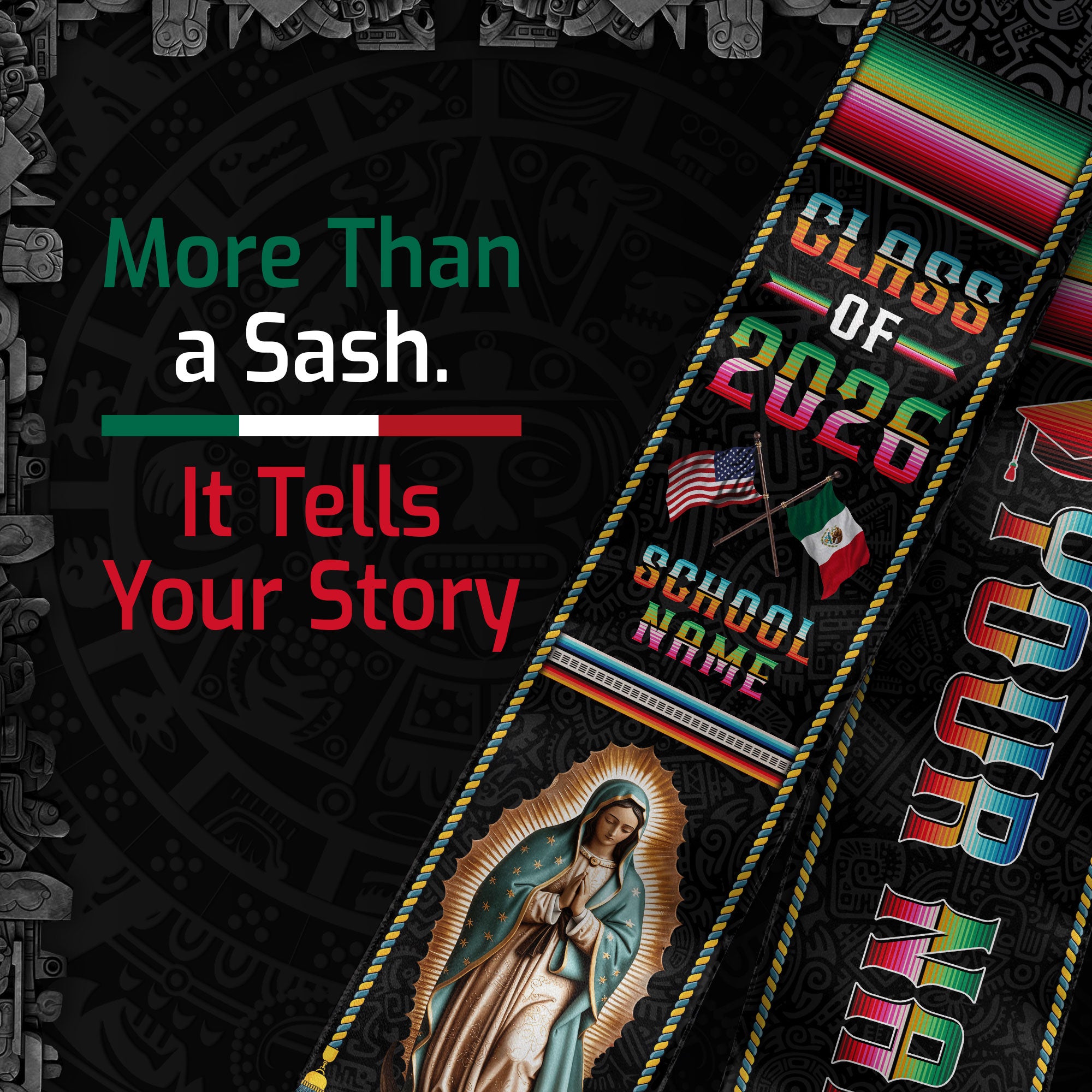 Customizable Mexican Graduation Stole 2026, Mexican American Flag Sash, Mexico Grad Stole