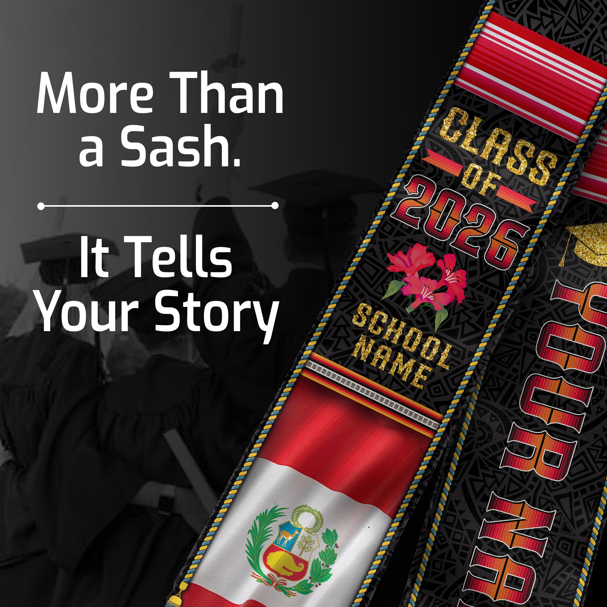 Peruvian Graduation Sash 2026, Peru Flag Graduation Stole, Personalized Detail for Grads