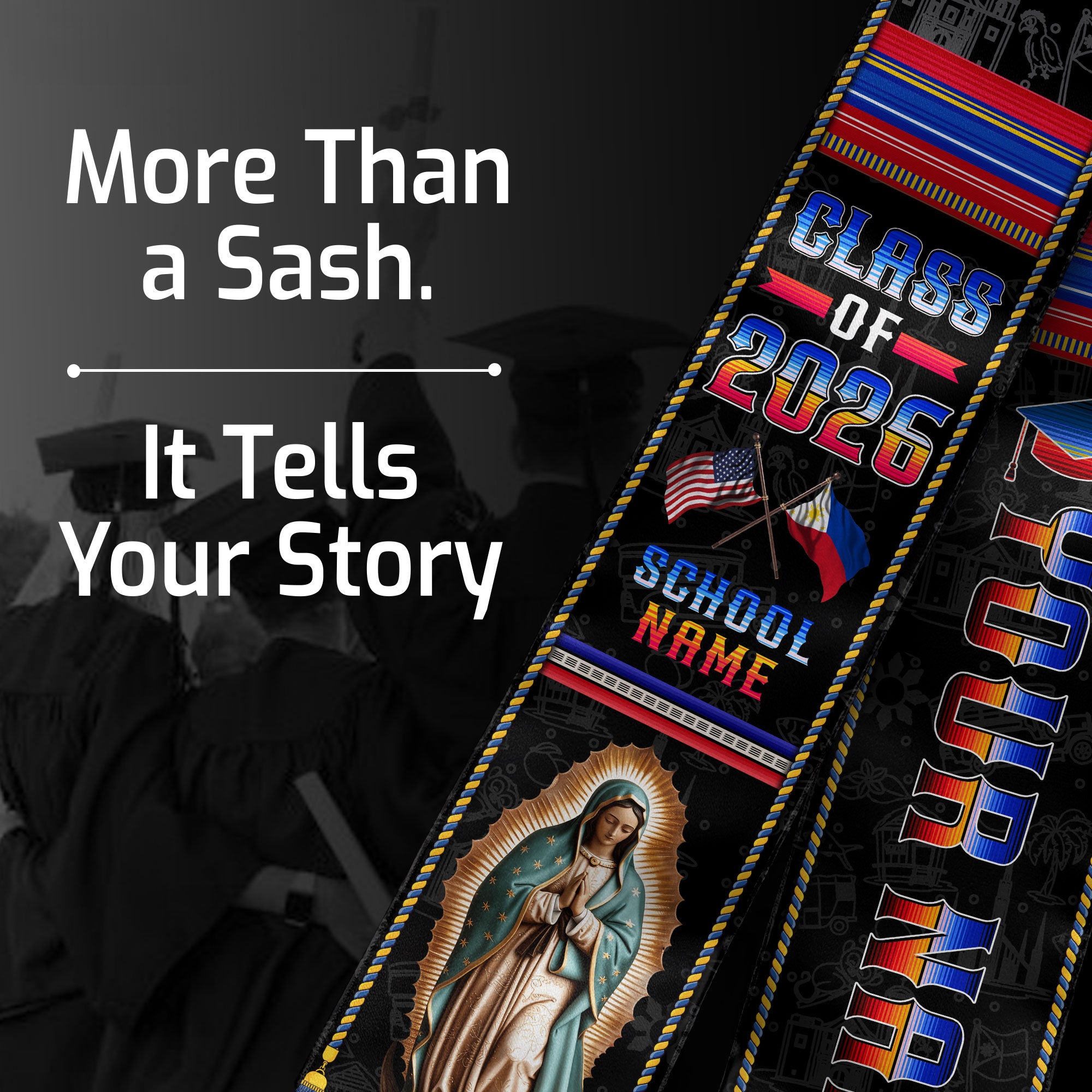 Custom Philippines Graduation Sash 2026, Filipino Flag Stole, Graduation Stole 2026