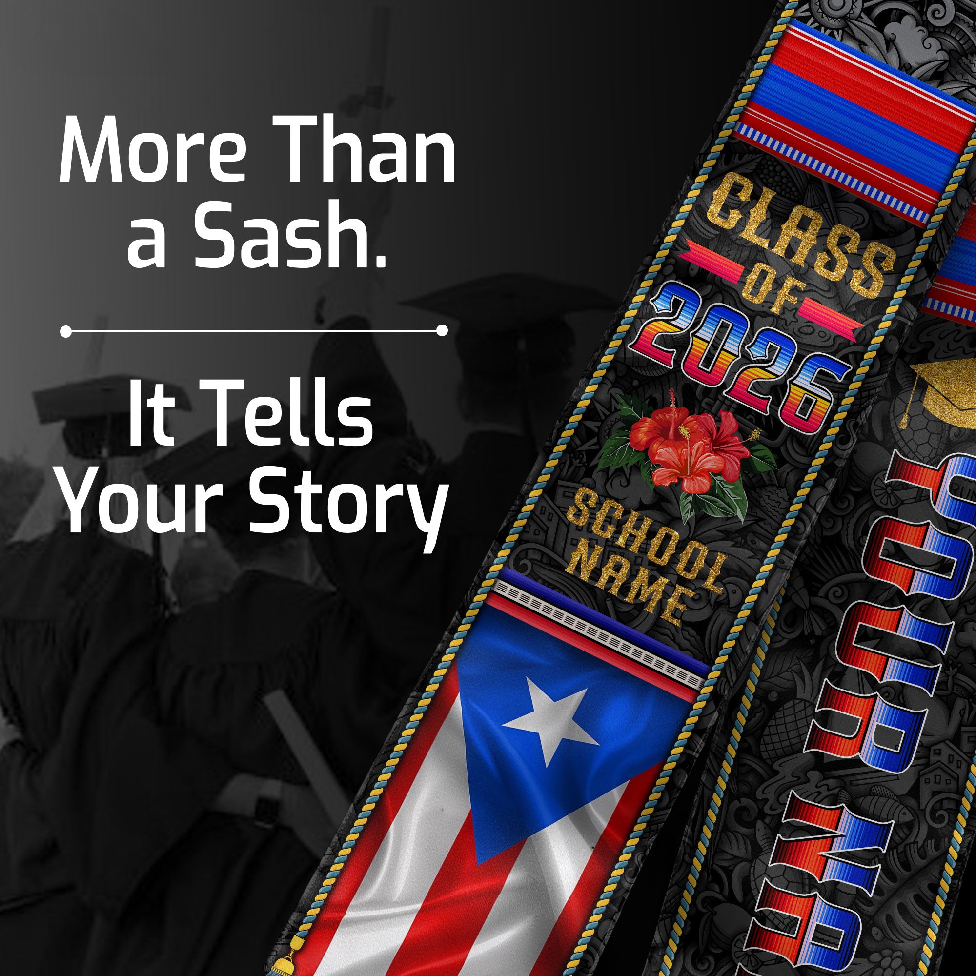 Puerto Rican Flag Graduation Stole 2026, Puerto Rico Stole Sash, Custom Finish for Grads