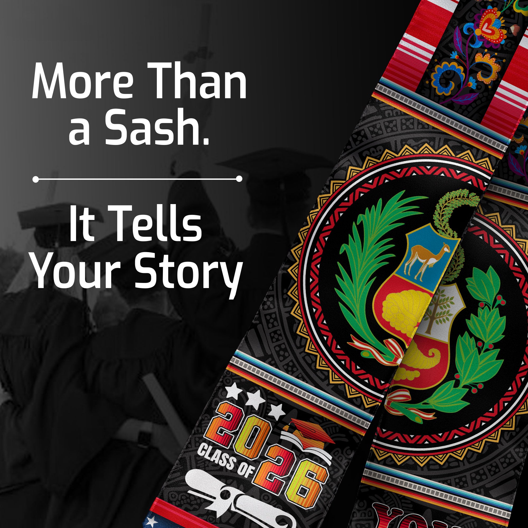 Peru Graduation Stole 2026, Peruvian Flag Sash, Custom-Ready Style for Class of 2026