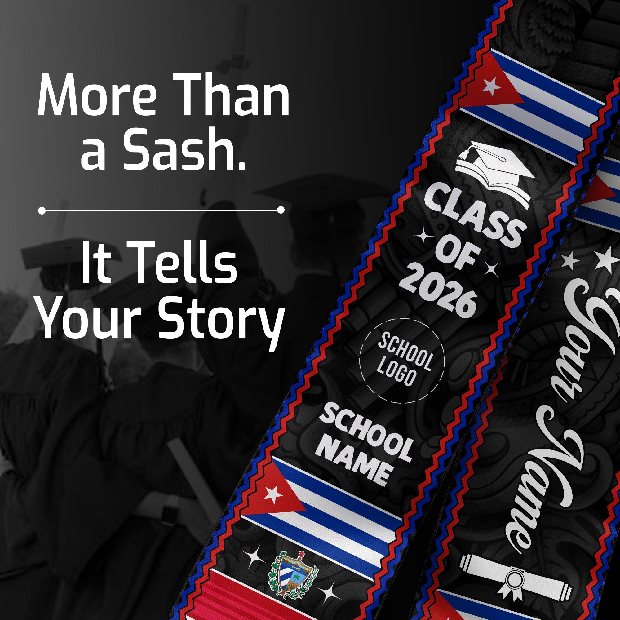 Cuban Flag Graduation Stole 2026, Cuba Graduation Sash, Personalized Stole for Graduates