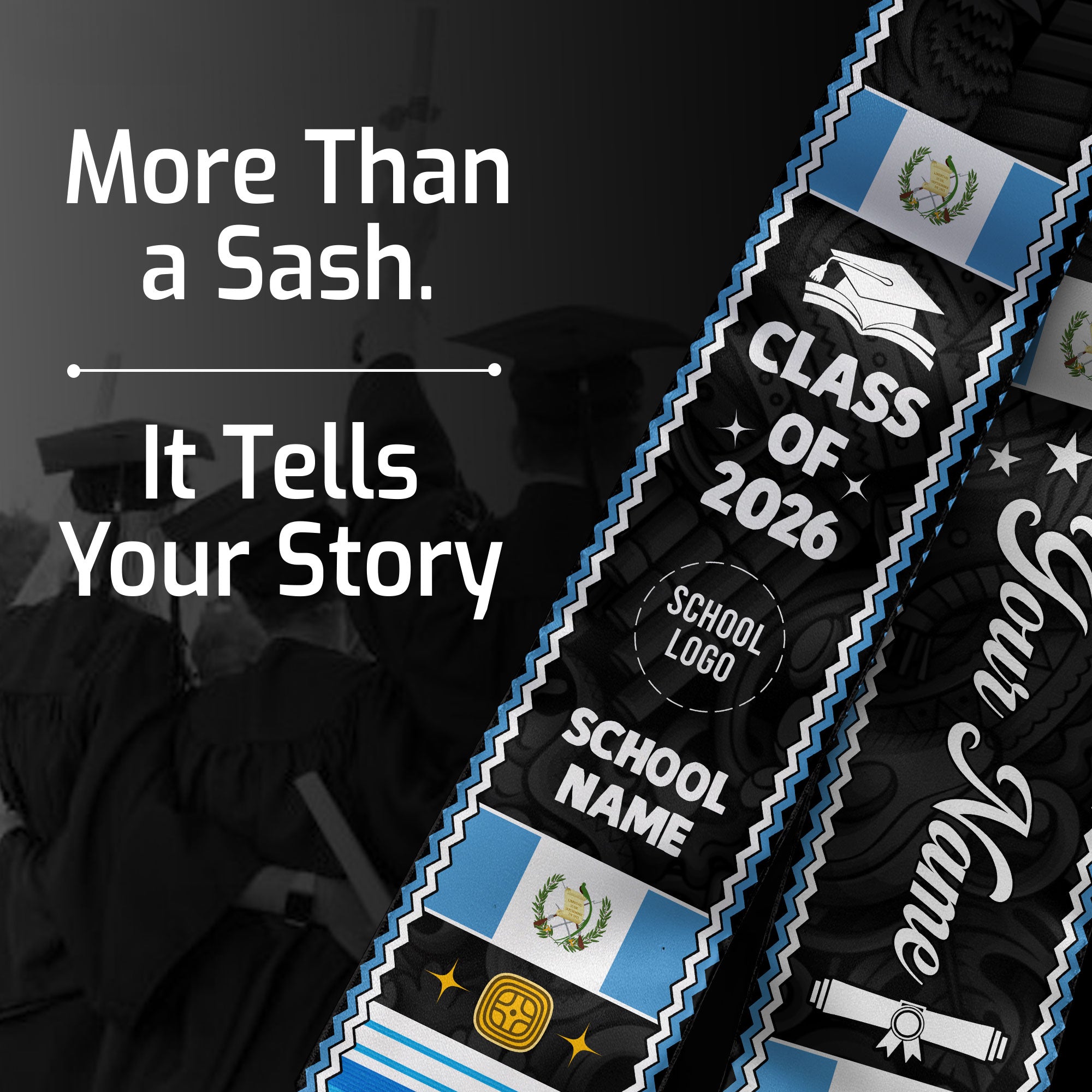 Customized Guatemala Flag Graduation Stole 2026, Guatemalan Graduation Sash, Polished Custom Look