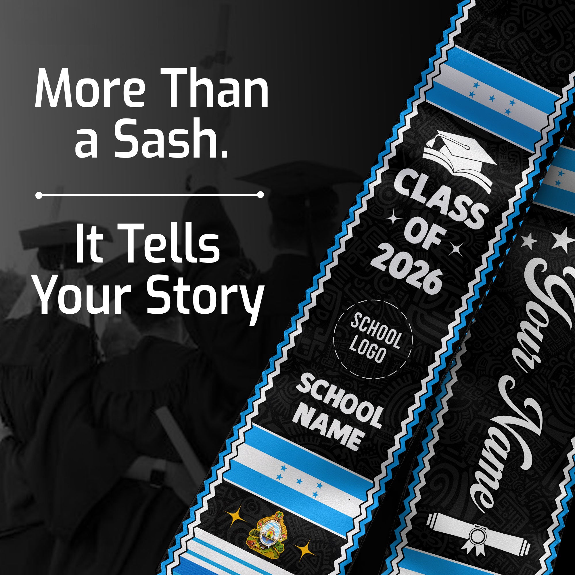 Honduras Flag Graduation Stole, 2026 Stole for Graduates, Custom Graduation Sash
