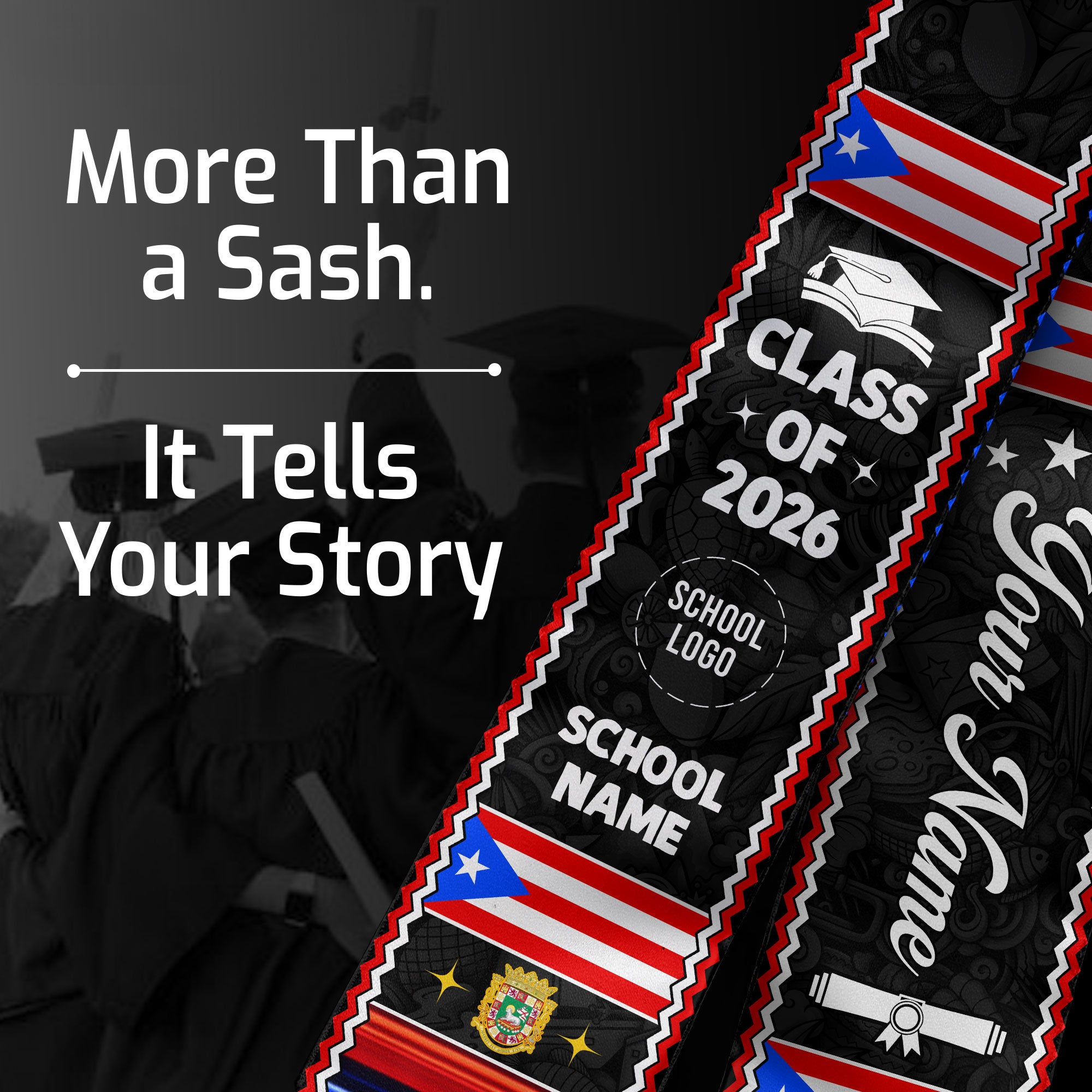 Puerto Rico Stole 2026, Puerto Rican Flag Stole, Graduation Sash for Puerto Rican Pride