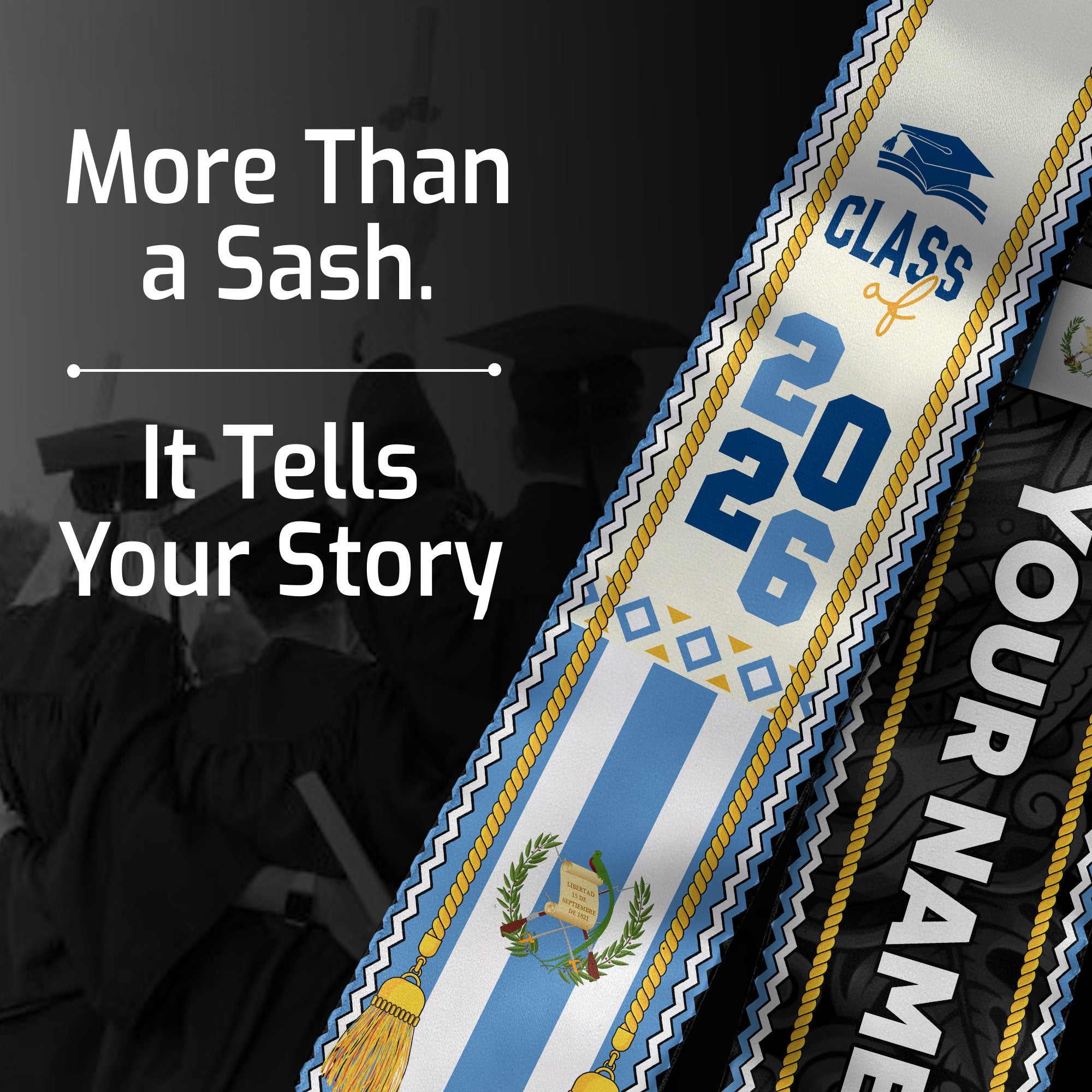 Customized Guatemalan Graduation Stole 2026, Guatemala Flag Sash, Formal Personalized Graduation Style