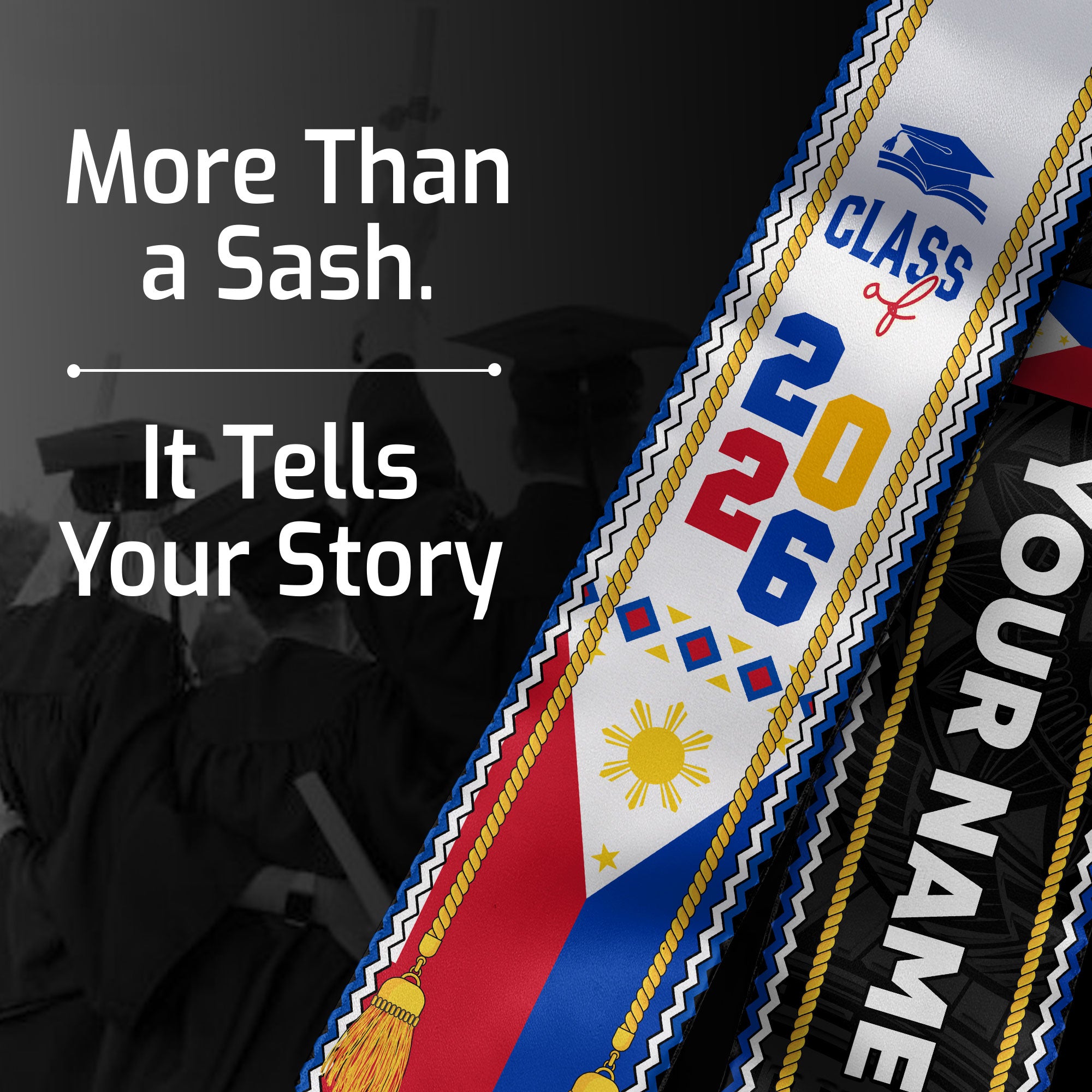 2026 Philippines Flag Graduation Sash, Custom Stole for Graduation, Unique Filipino Gift