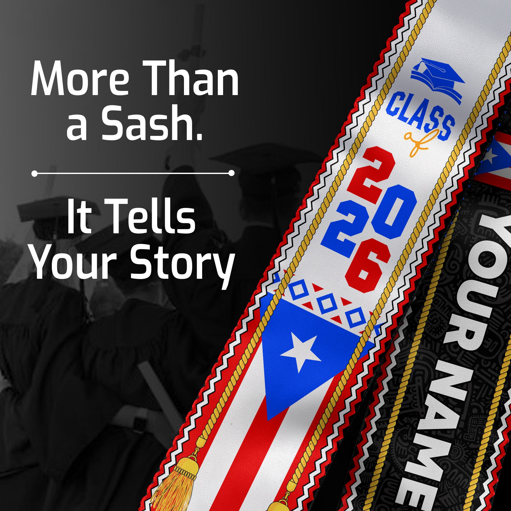Graduation Stole 2026, Puerto Rican Flag Stole, Custom Puerto Rico Graduation Sash