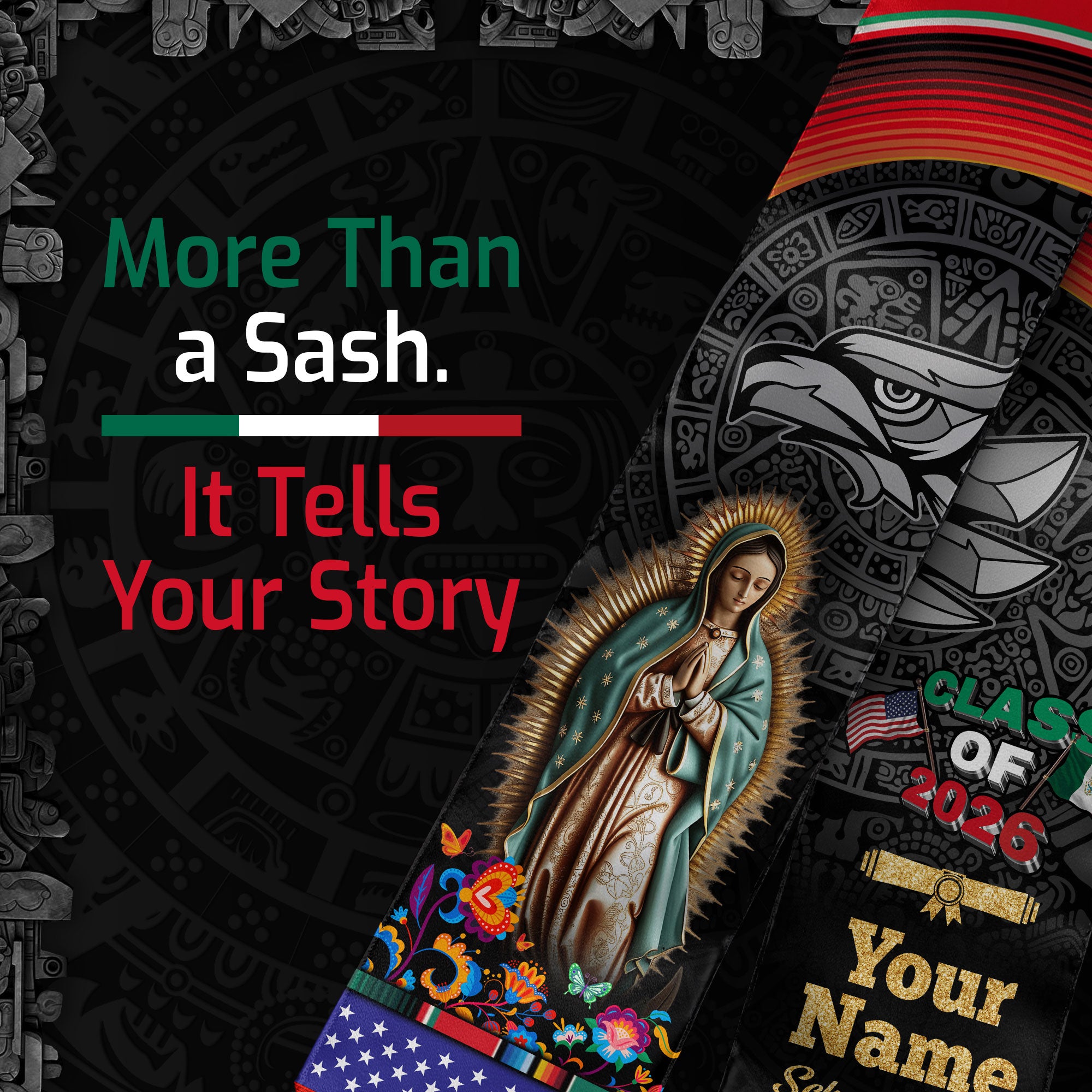 Mexican Flag Graduation Sash 2026, Mexico Stole, Custom Detail Option for Graduates