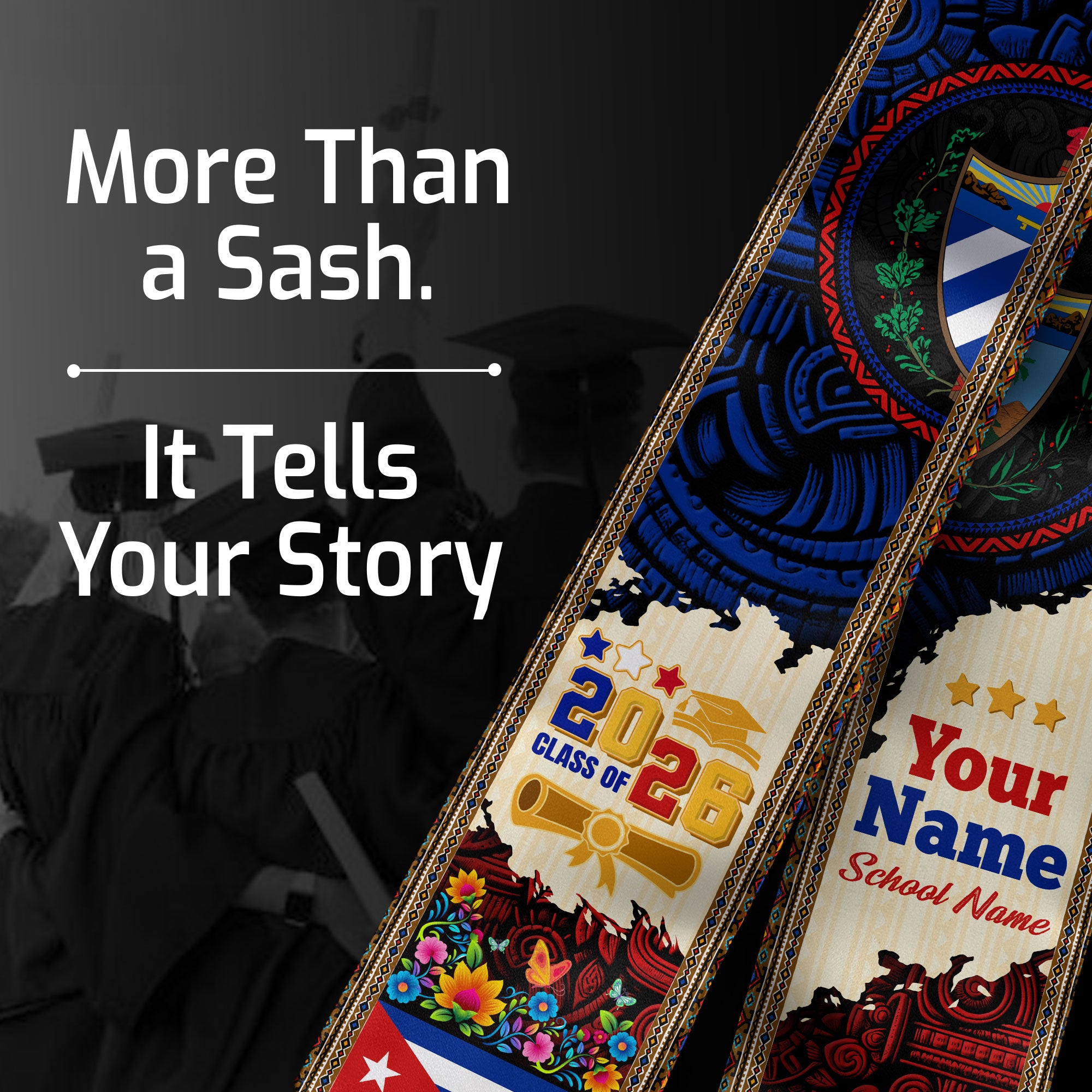 2026 Cuba Graduation Sash, Cuban Flag Stole, Unique Cuba Graduation Stole