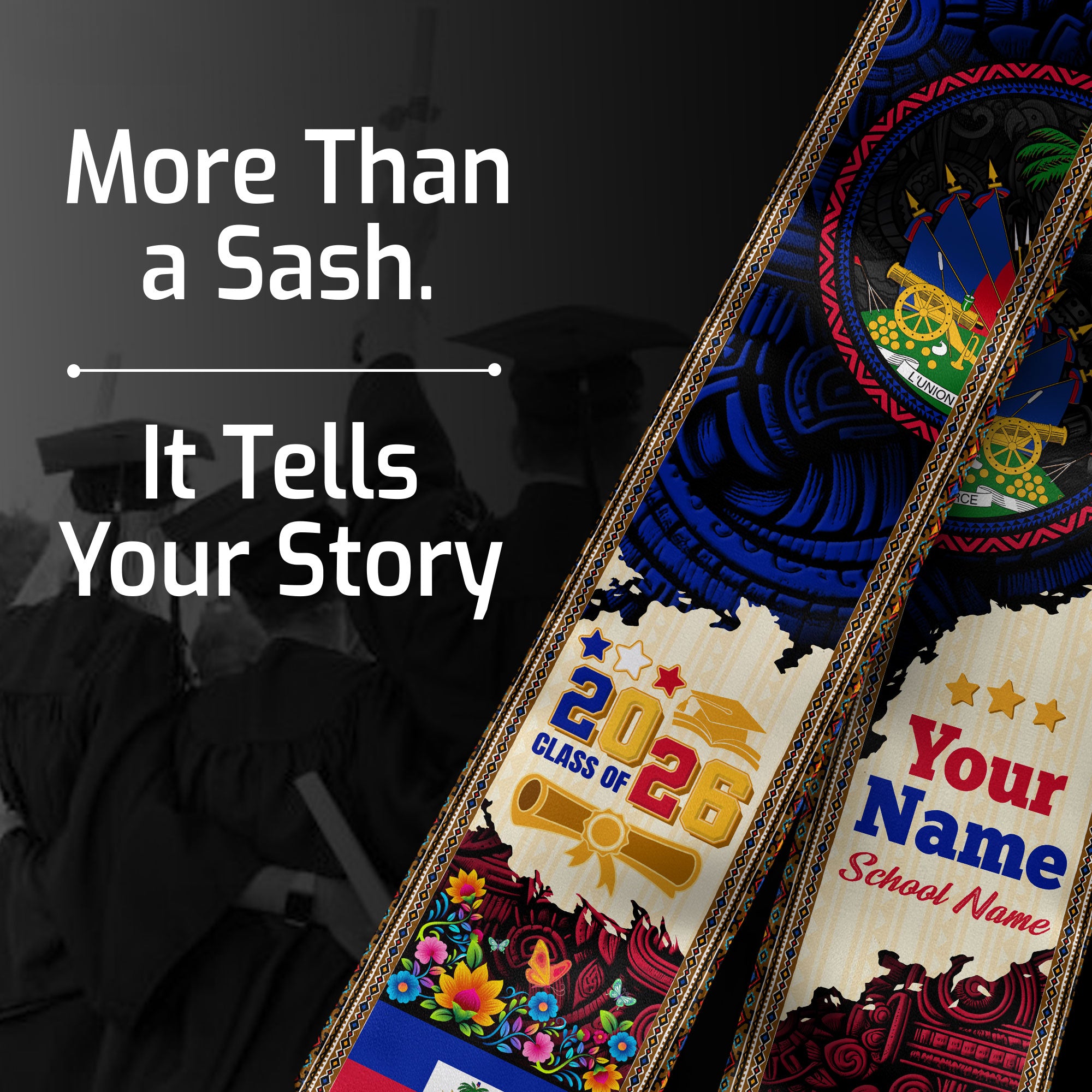 2026 Haitian Graduation Sash, Haitian Flag Sash, Custom Haiti Graduation Stole, Stole Haiti