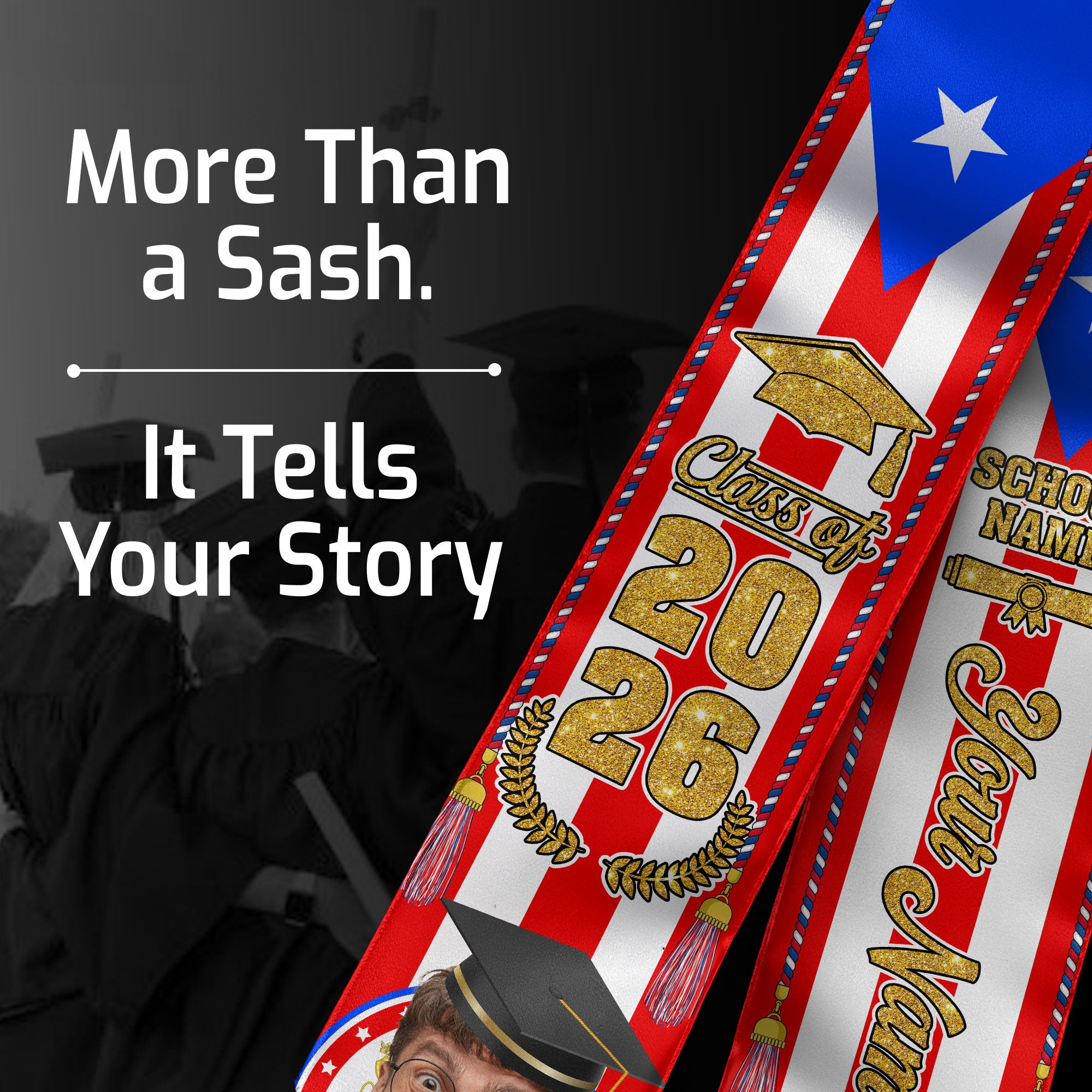 Puerto Rican Graduation Sash 2026, Puerto Rico Flag Stole, Name & Year Option for Grads