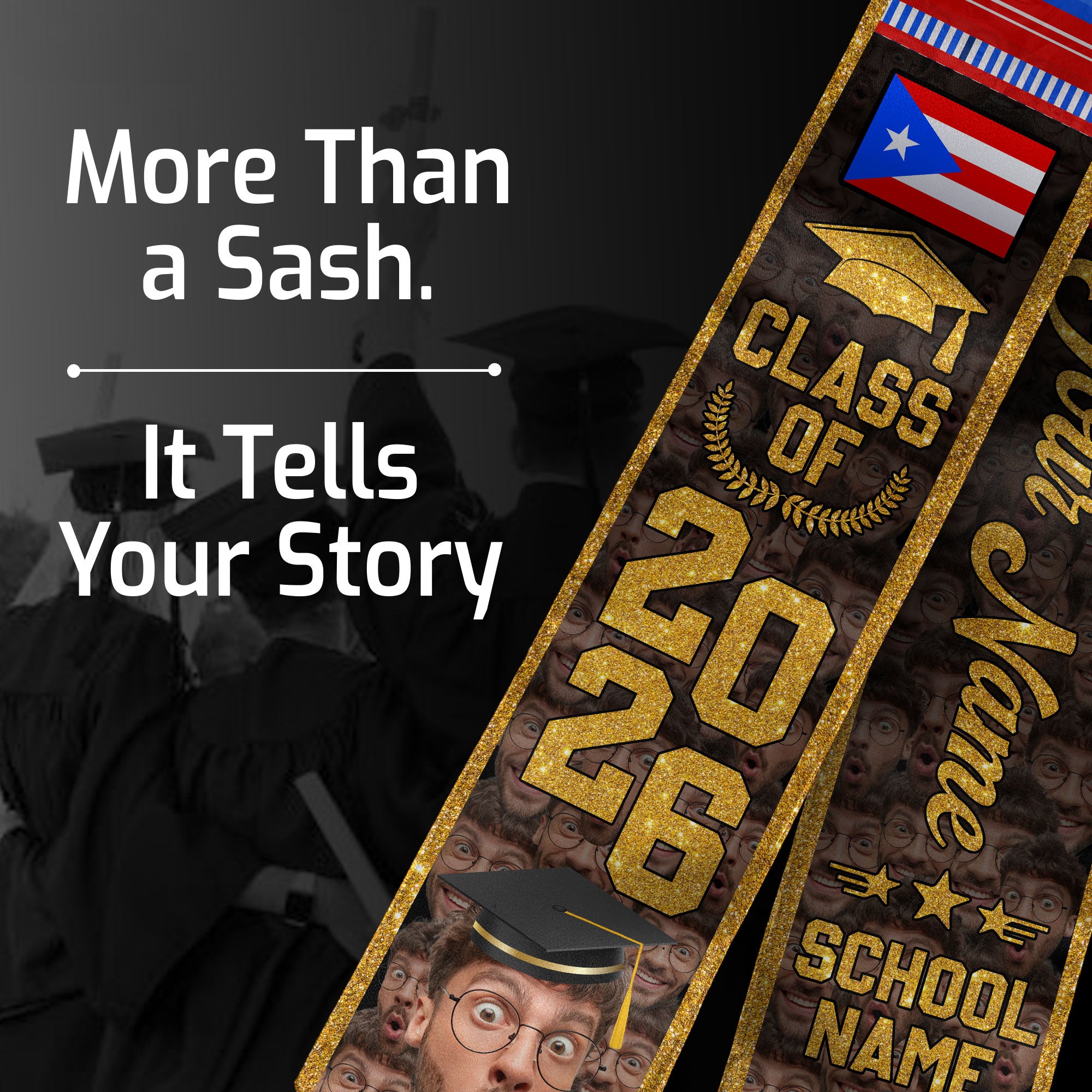 Puerto Rico Flag Graduation Stole 2026, Puerto Rican Sash, Personalized Finish for Grads