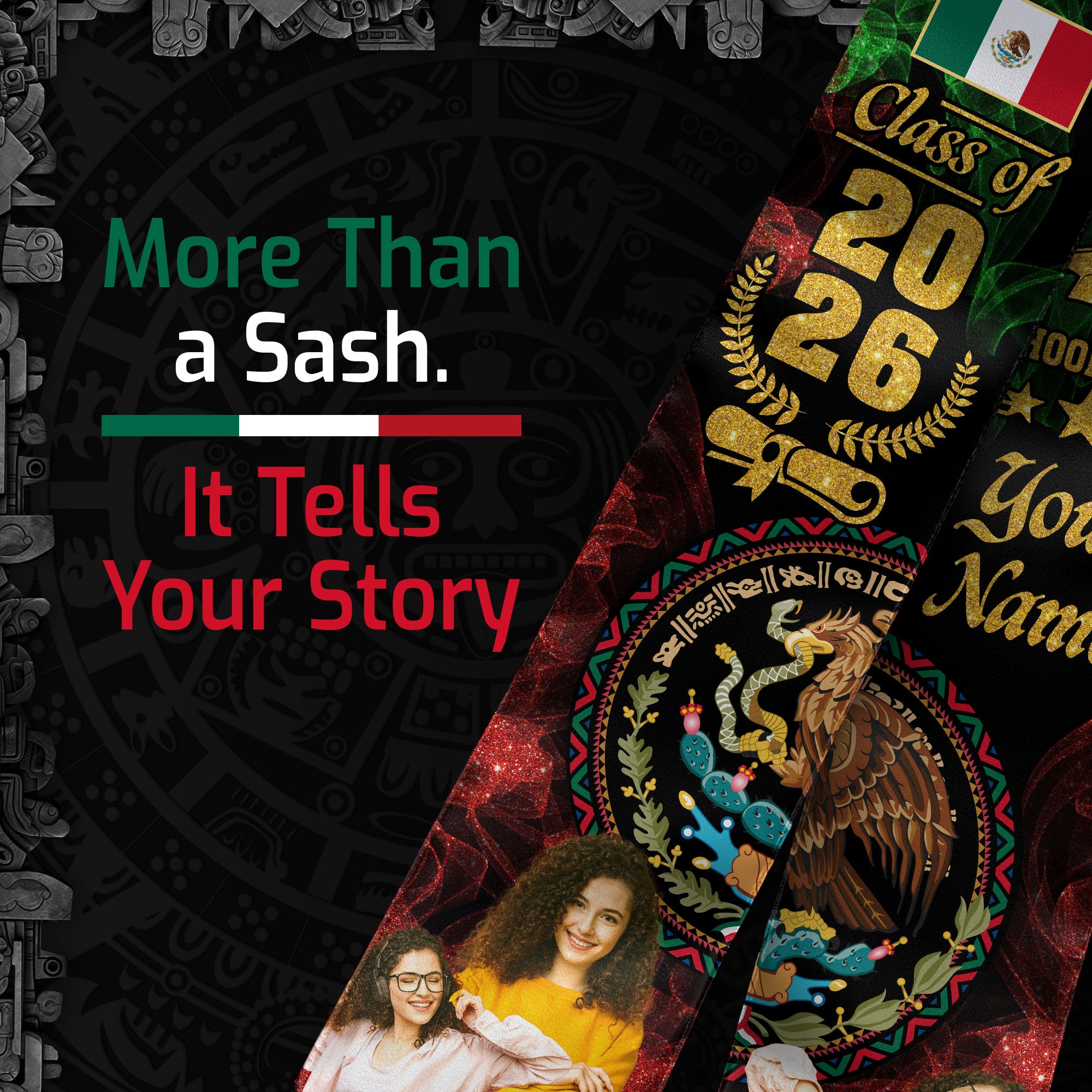 2026 Mexico Stole, Mexican Flag Graduation Sash, Crafted With Your Details
