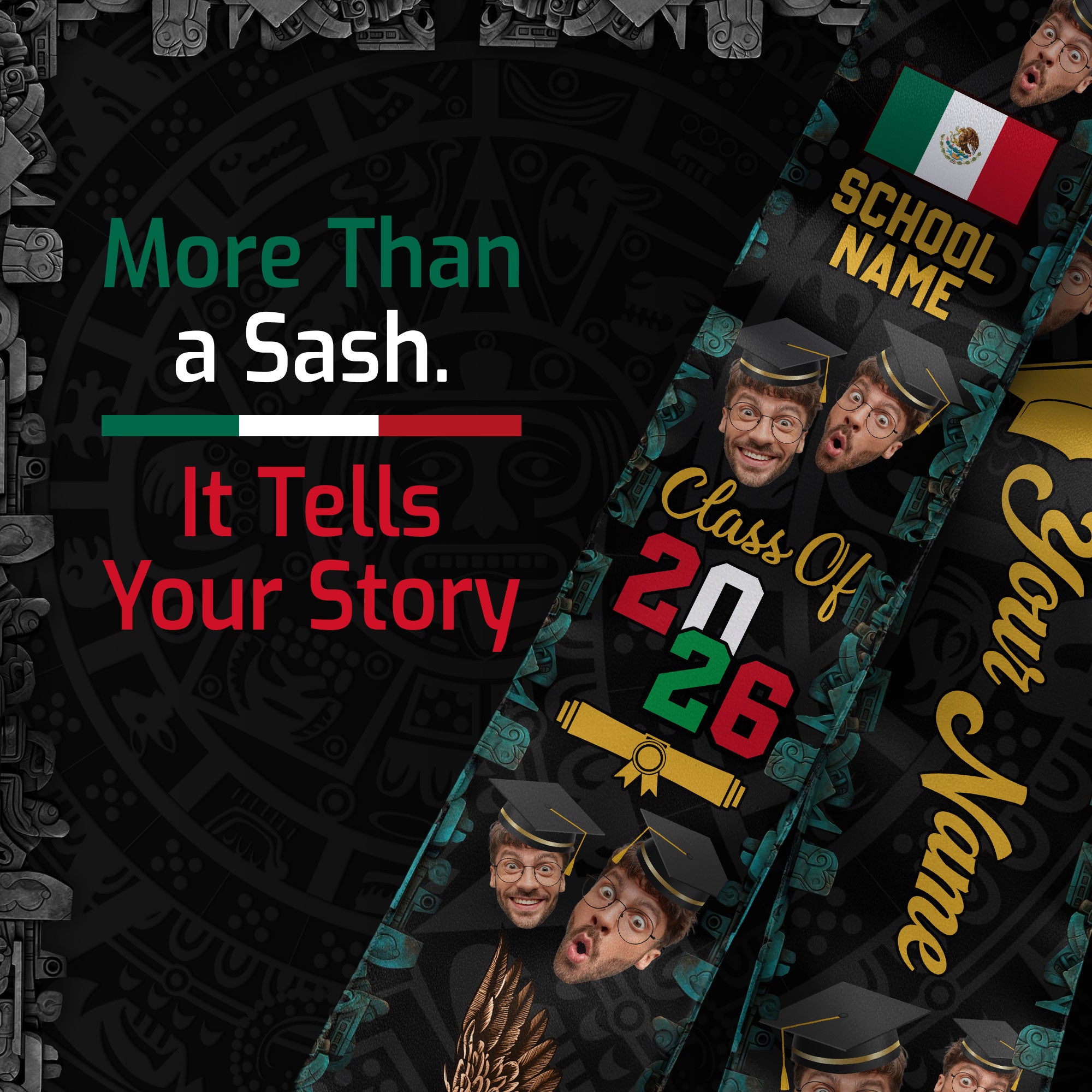 Mexican Flag Sash 2026, Mexico Graduation Stole, Customizable Detail Style