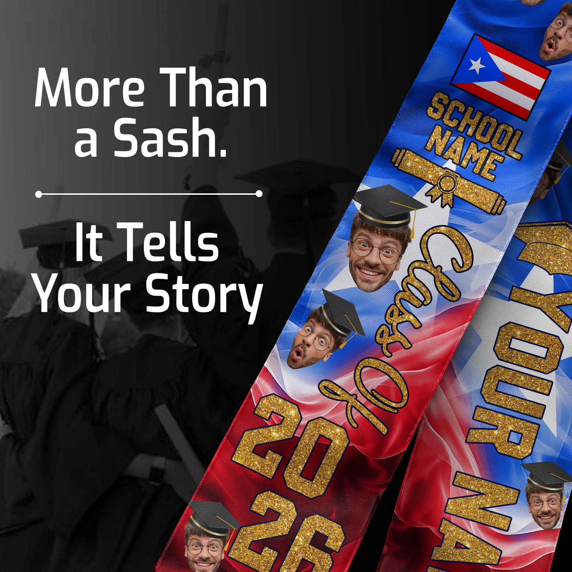 Puerto Rican Flag Sash 2026, Puerto Rico Graduation Stole, Personal Name Add-On, Gift