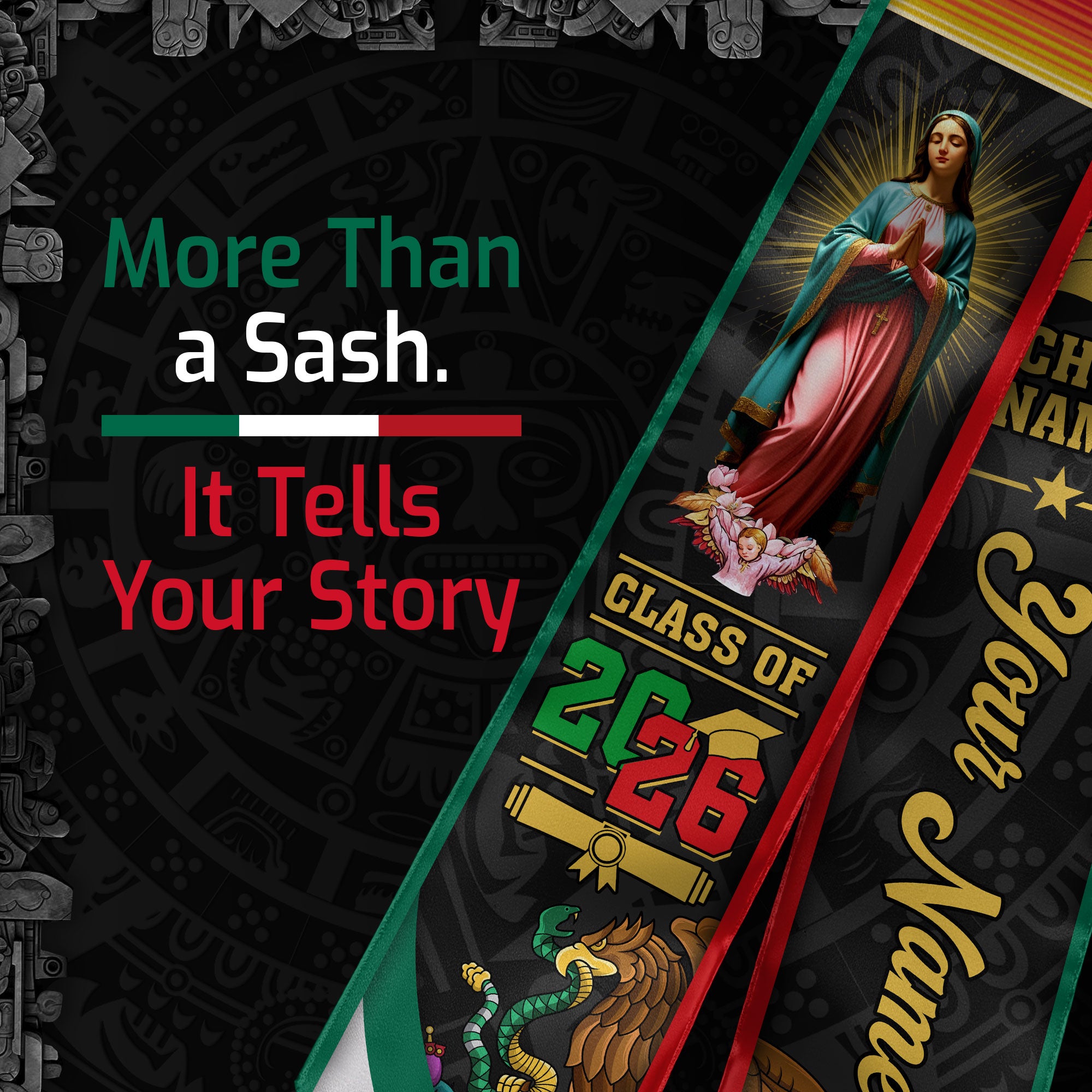 2026 Mexican Graduation Stole, Mexico Flag Sash, Personalized Accent for Grads