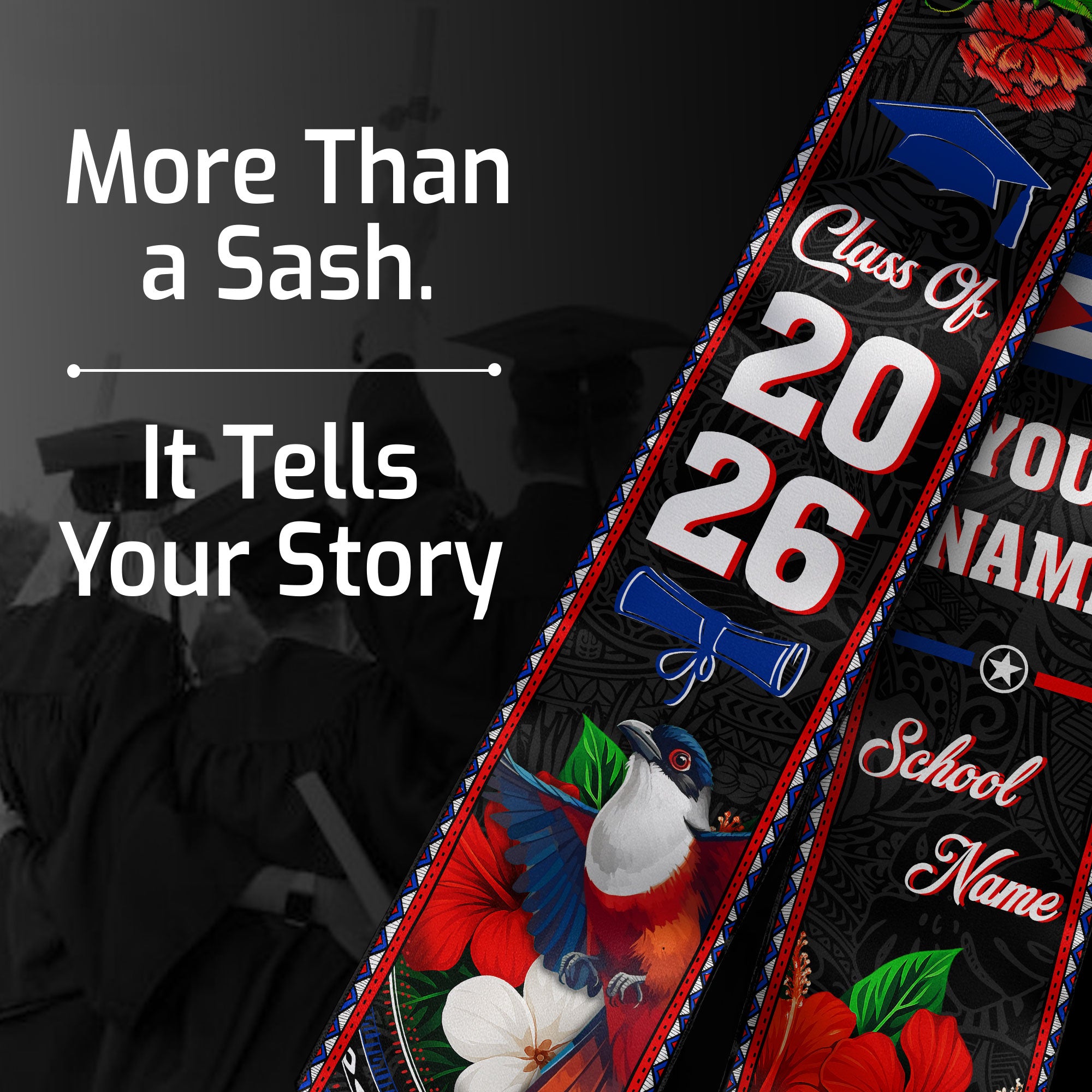 Cuba Graduation Stole 2026, Cuban Flag Graduation Sash, Custom Stole for Graduates