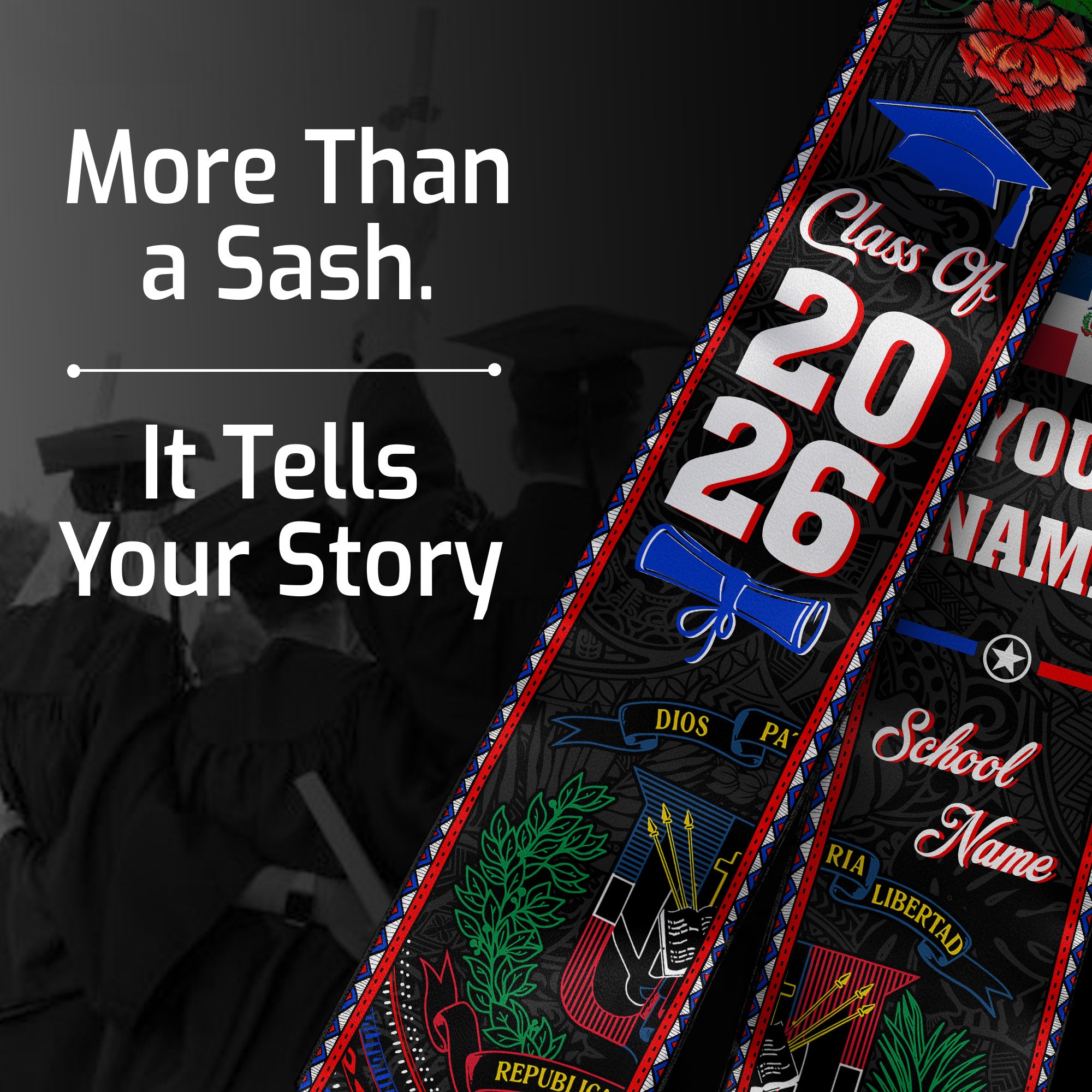 2026 Dominican Republic Graduation Sash, Dominican Flag Stole, Custom Graduation Stole