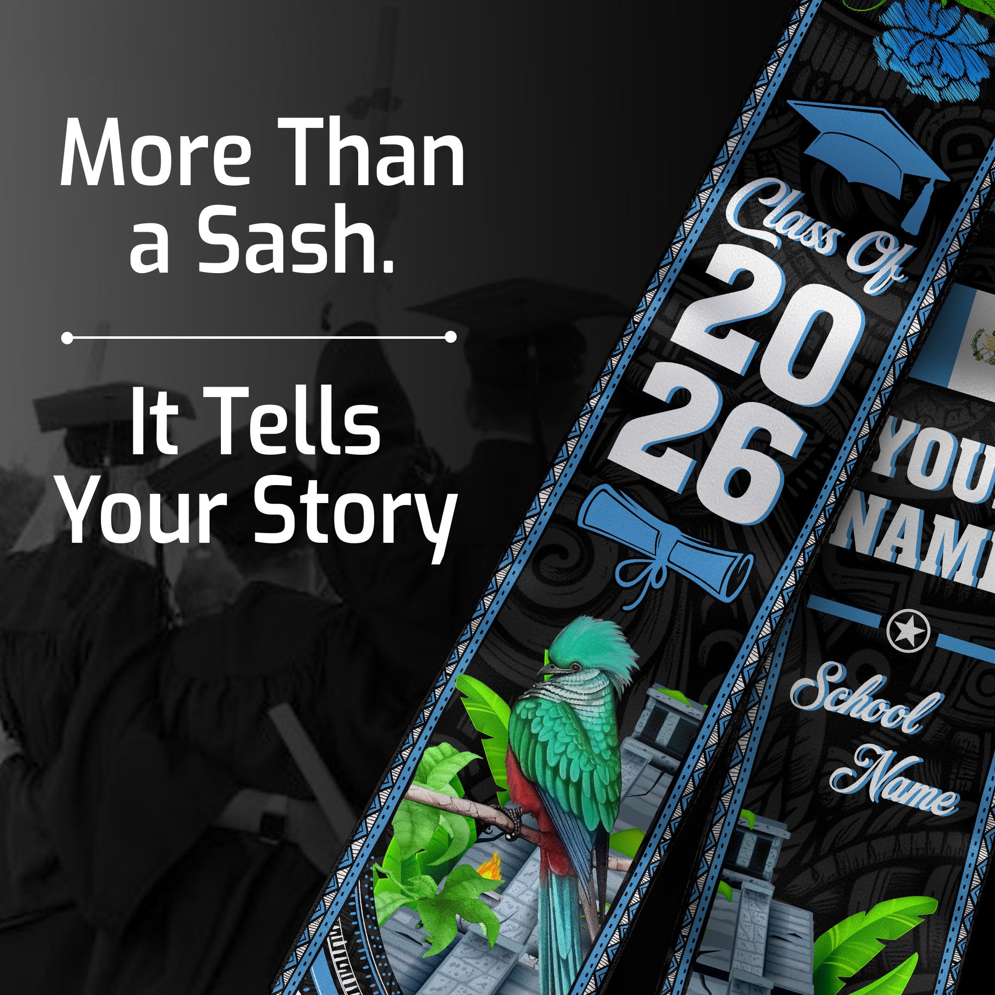 Guatemala Graduation Stole 2026, Guatemala Flag Sash, Personal Detail Option for Graduates